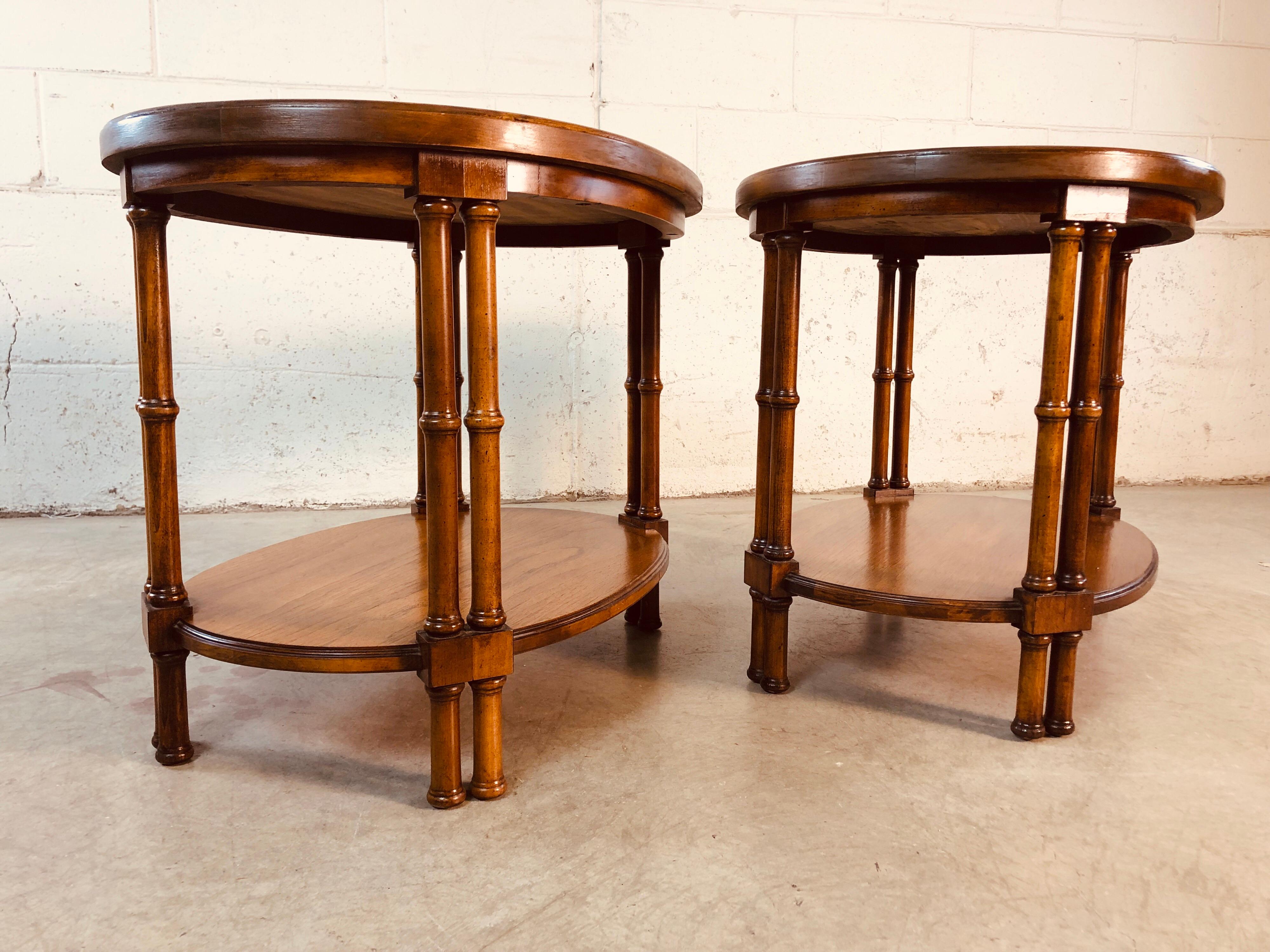 1960s Oval Mahogany Bamboo Style Brandt Furniture Side Tables, Pair For Sale 2