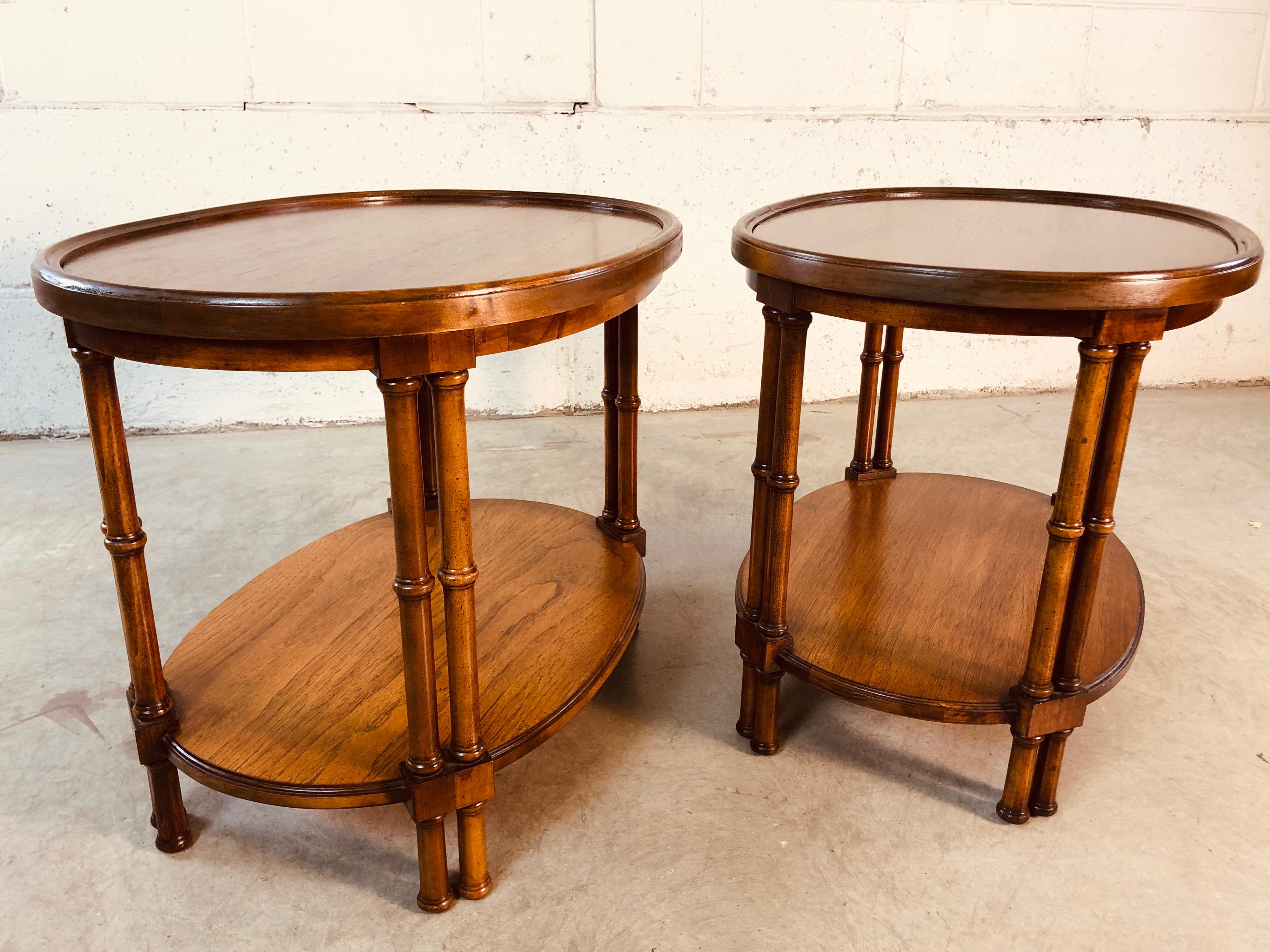 1960s Oval Mahogany Bamboo Style Brandt Furniture Side Tables, Pair For Sale 3
