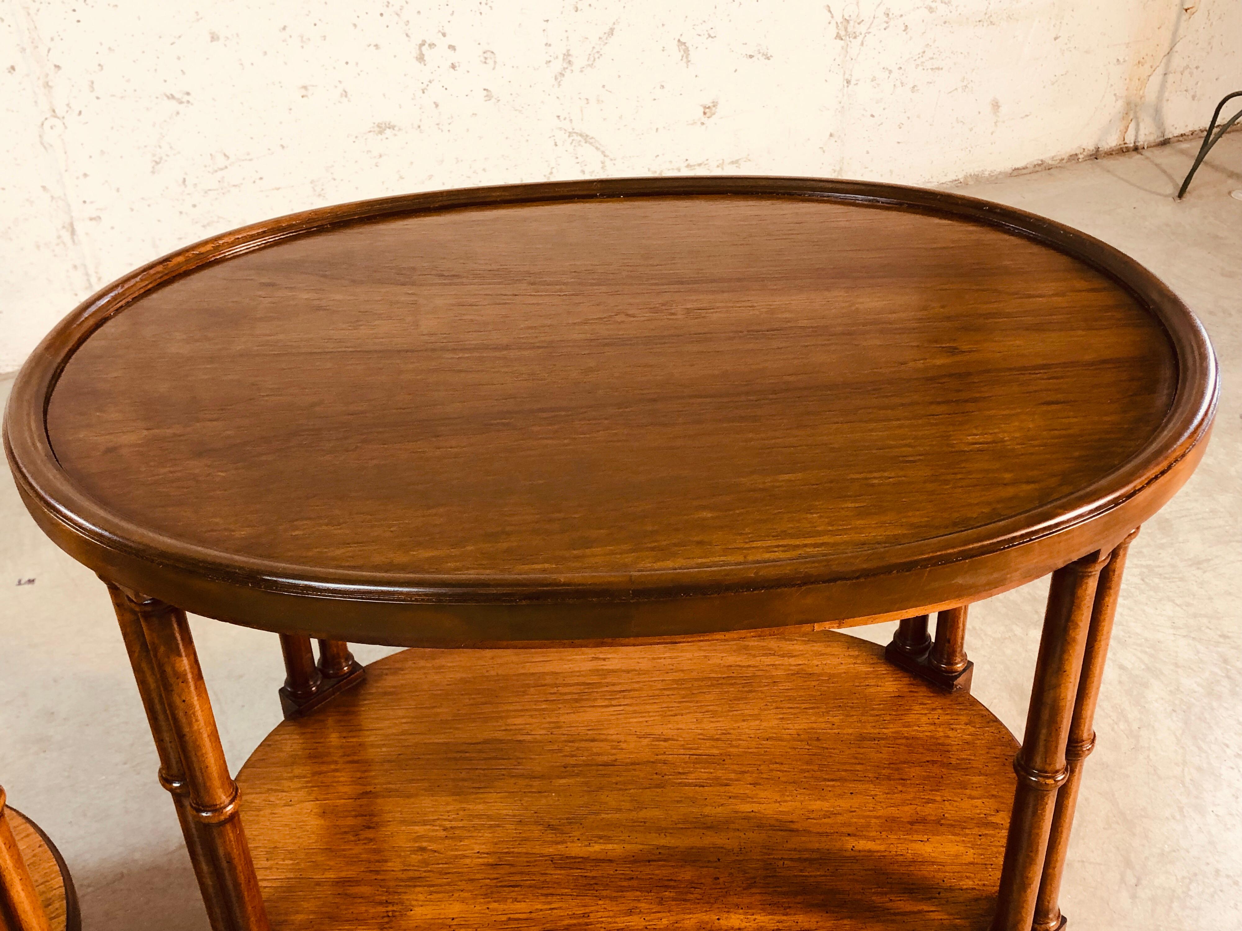 American 1960s Oval Mahogany Bamboo Style Brandt Furniture Side Tables, Pair For Sale