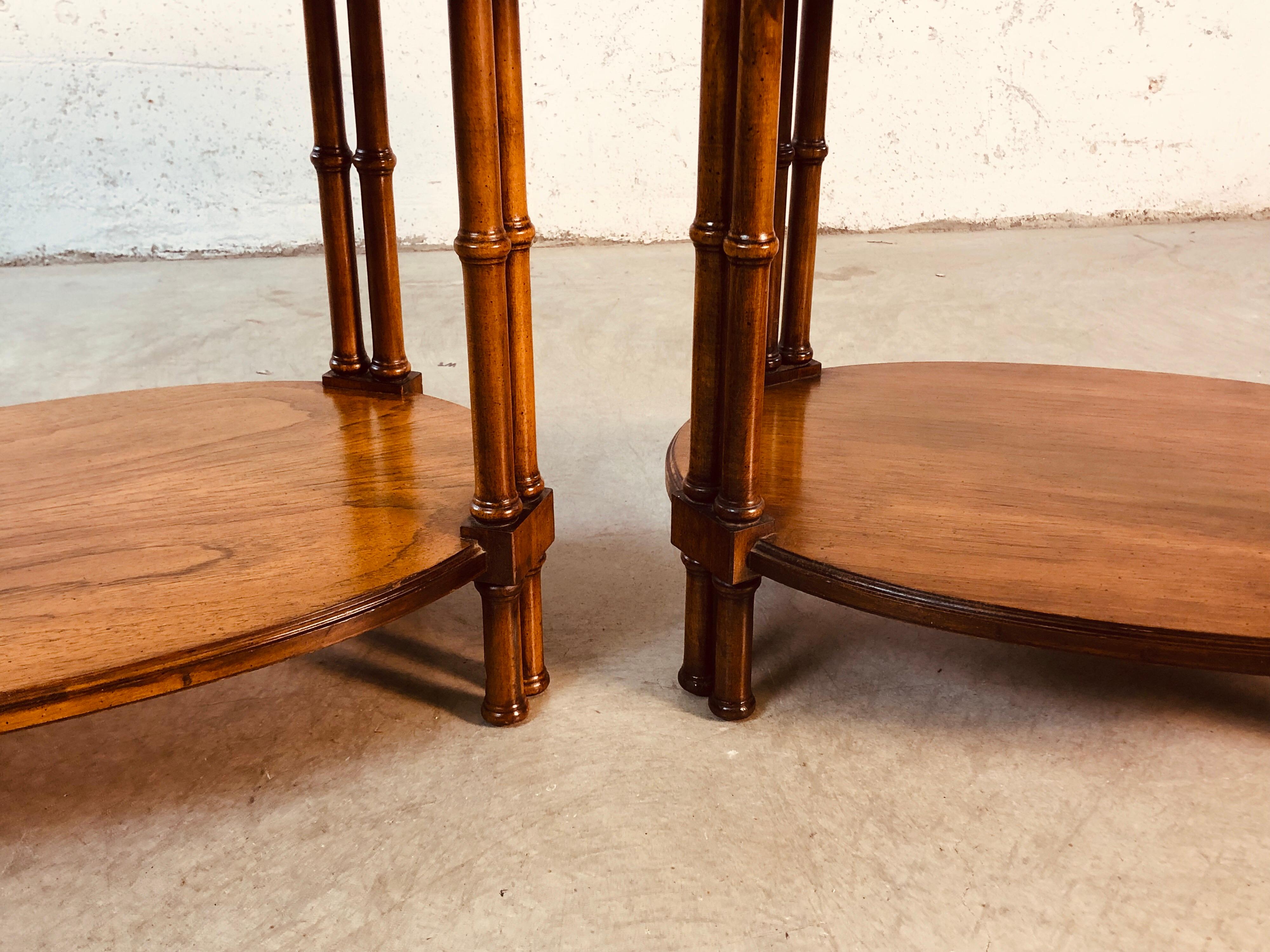 1960s Oval Mahogany Bamboo Style Brandt Furniture Side Tables, Pair In Good Condition For Sale In Amherst, NH