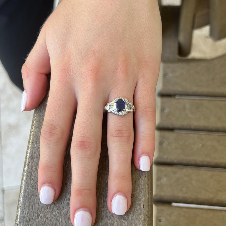 1960's Oval Natural Blue Sapphire Diamond Platinum Estate Cocktail Ring ...
