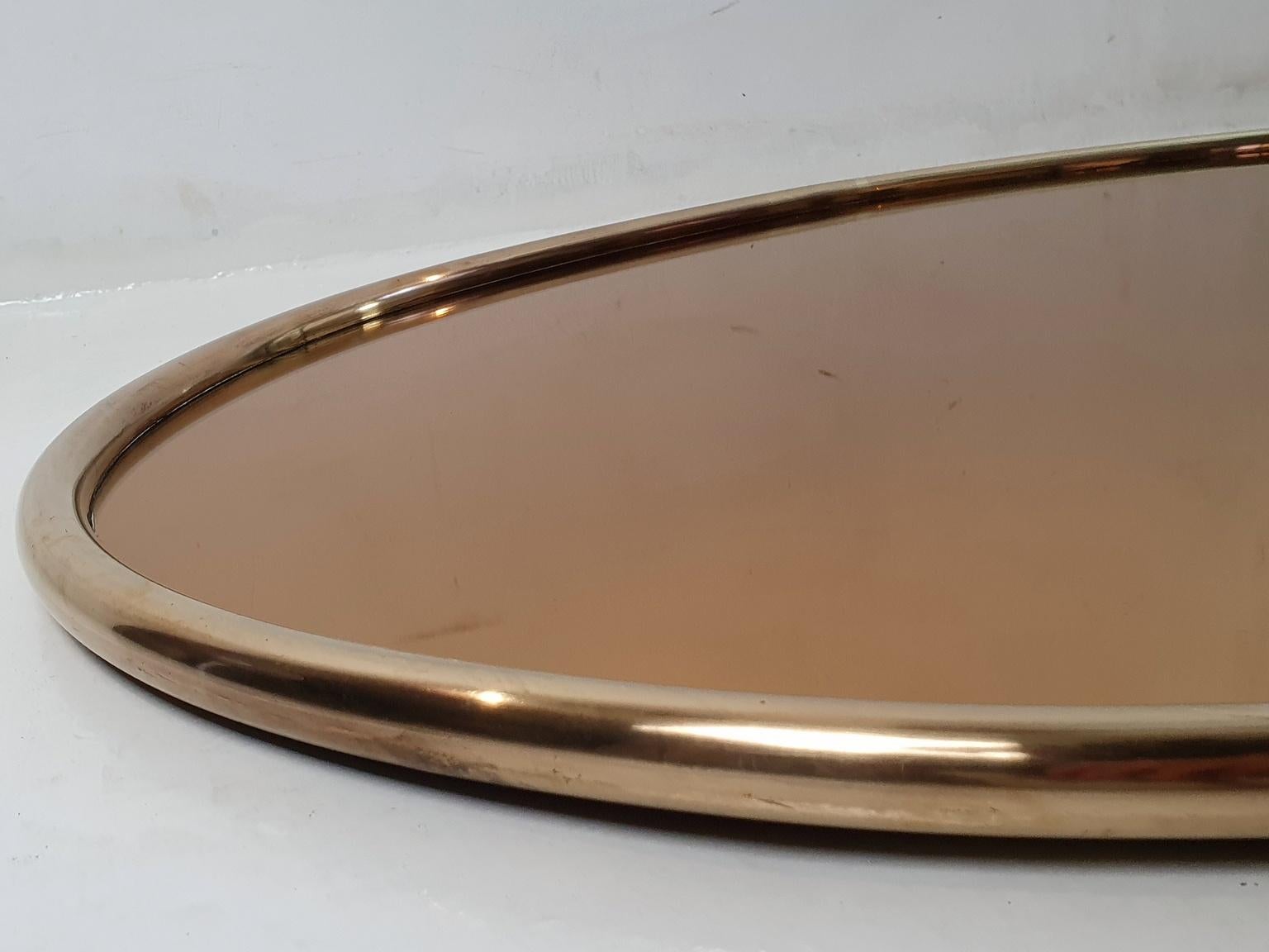 20th Century 1960's Oval Wall Mirror in Brass, Italy