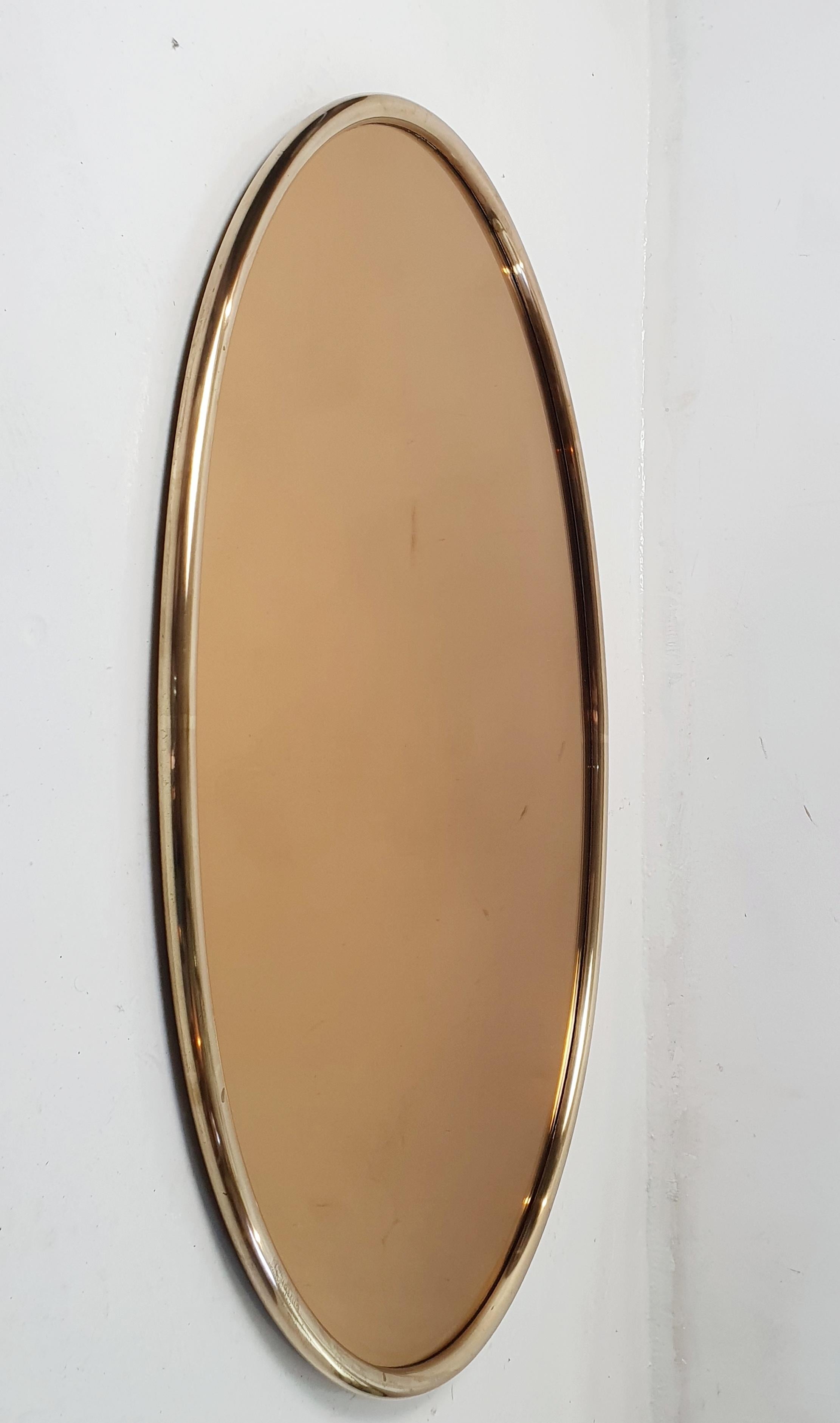 1960's Oval Wall Mirror in Brass, Italy 1