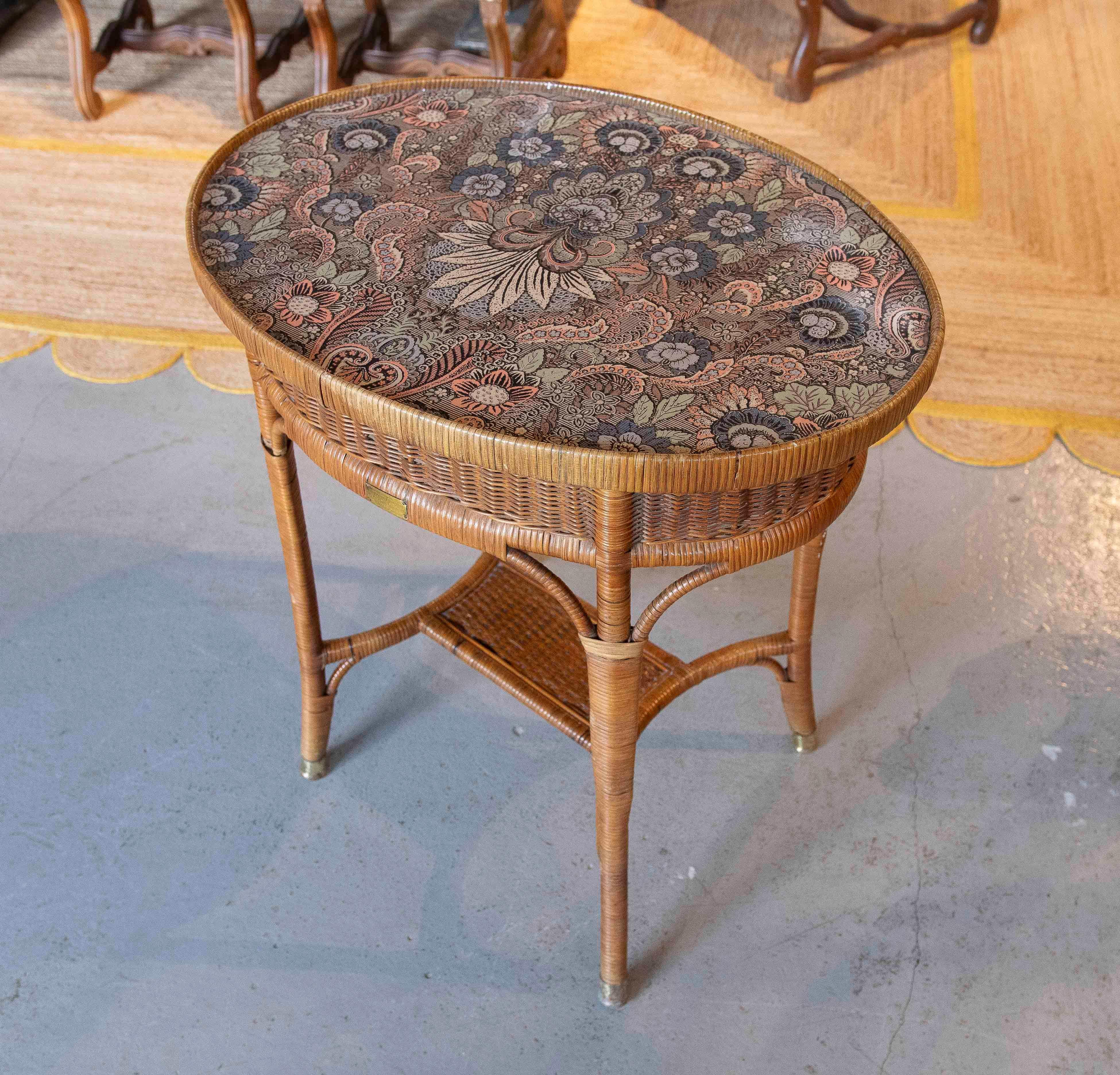 Fabric 1960s Oval Wicker Side Table from the House “Manufacture Parisienne”