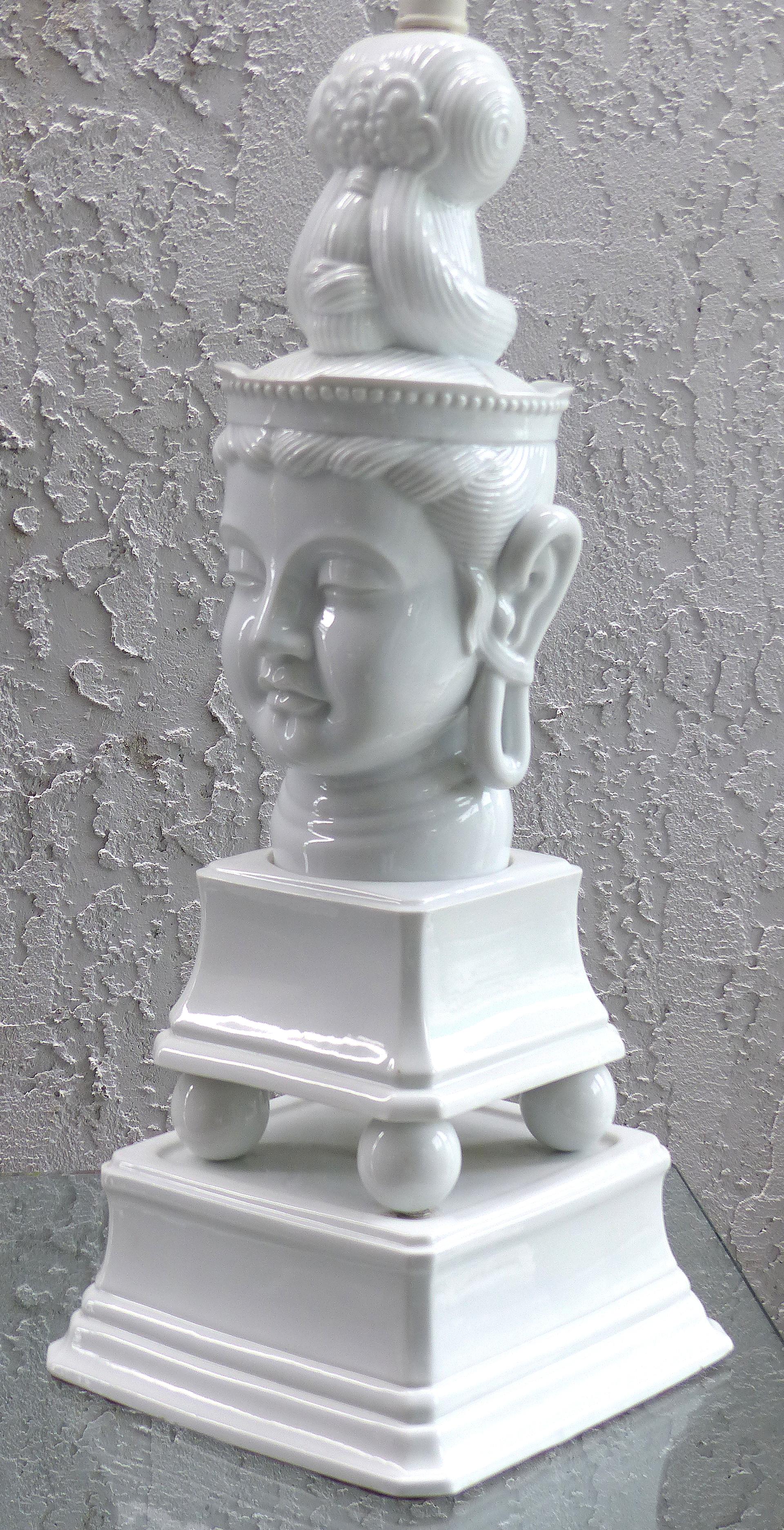 Hollywood Regency 1960s Overscale Blanc de Chine Buddha Table Lamp