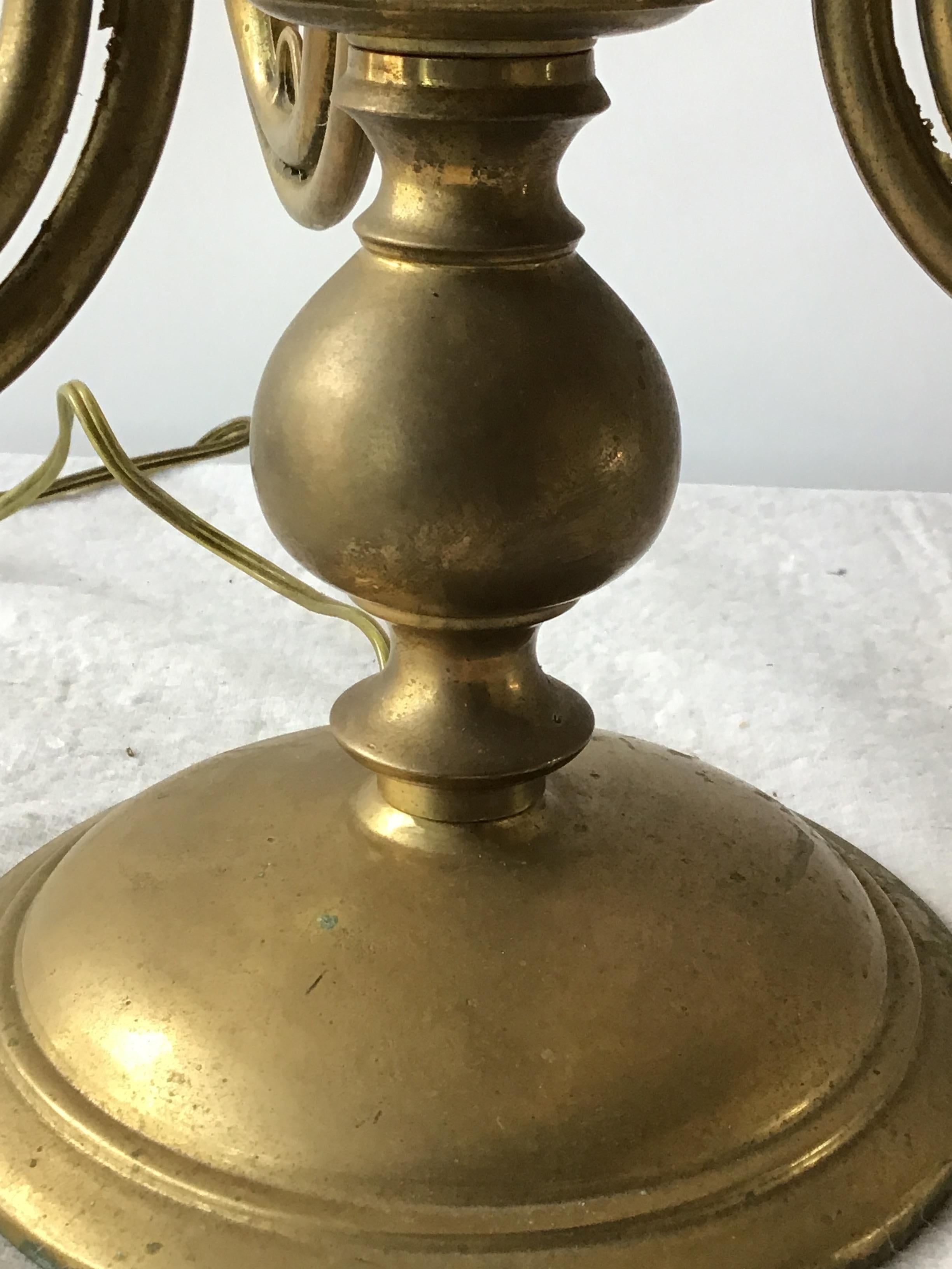 1960s Oversized Brass Trumpet Lamp with Tole Shade 1