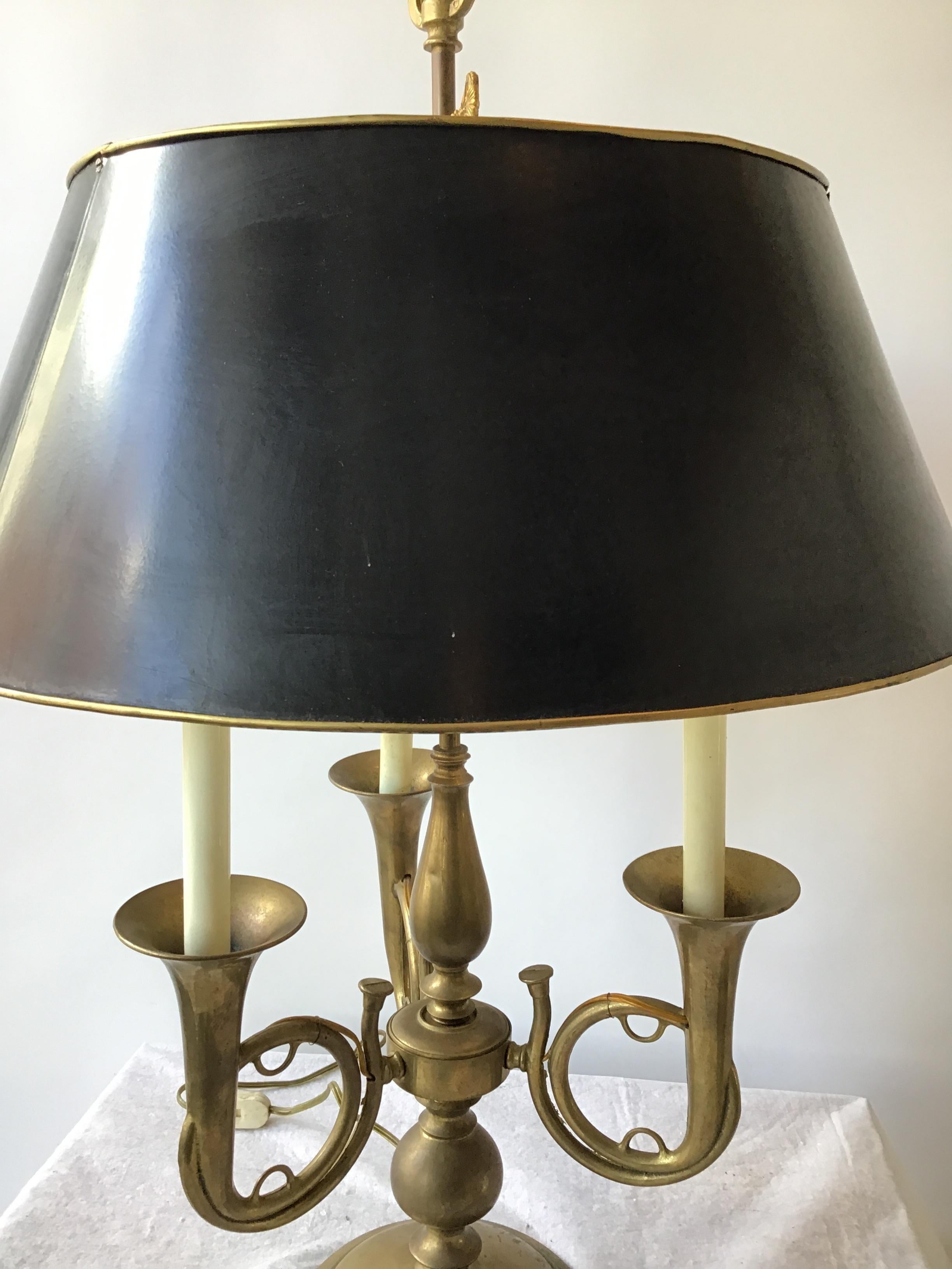 1960s Oversized Brass Trumpet Lamp with Tole Shade 3