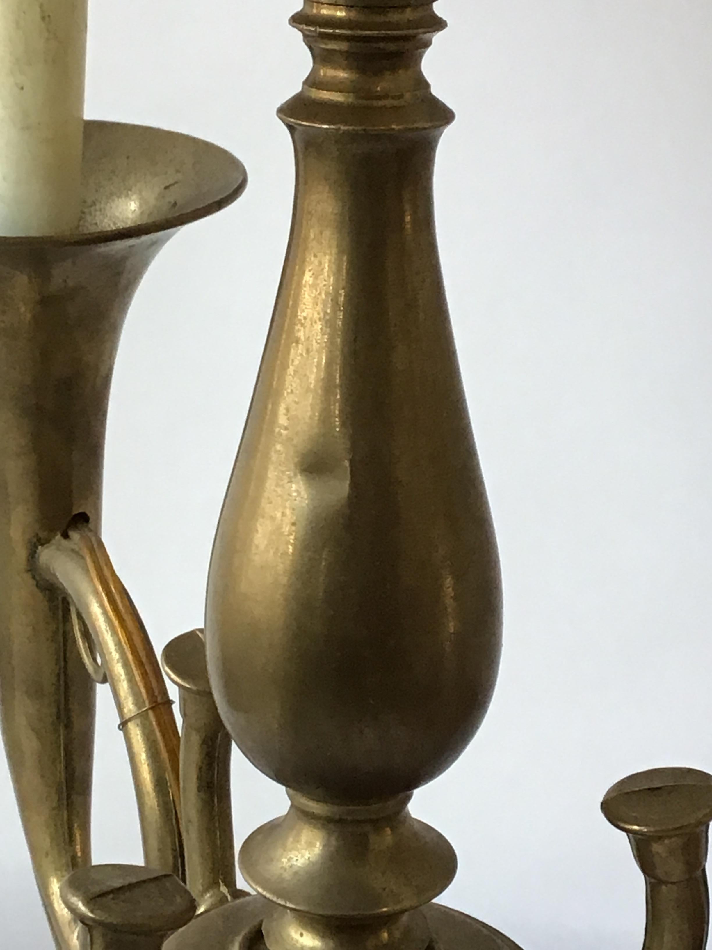 1960s Oversized Brass Trumpet Lamp with Tole Shade 4