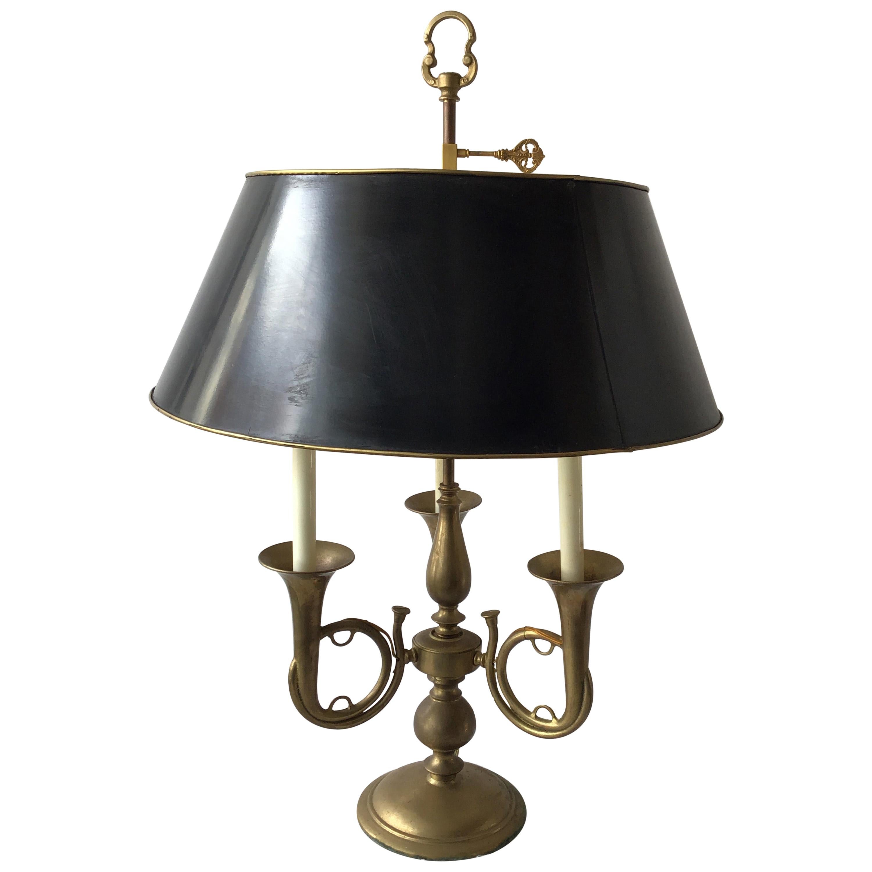 1960s Oversized Brass Trumpet Lamp with Tole Shade