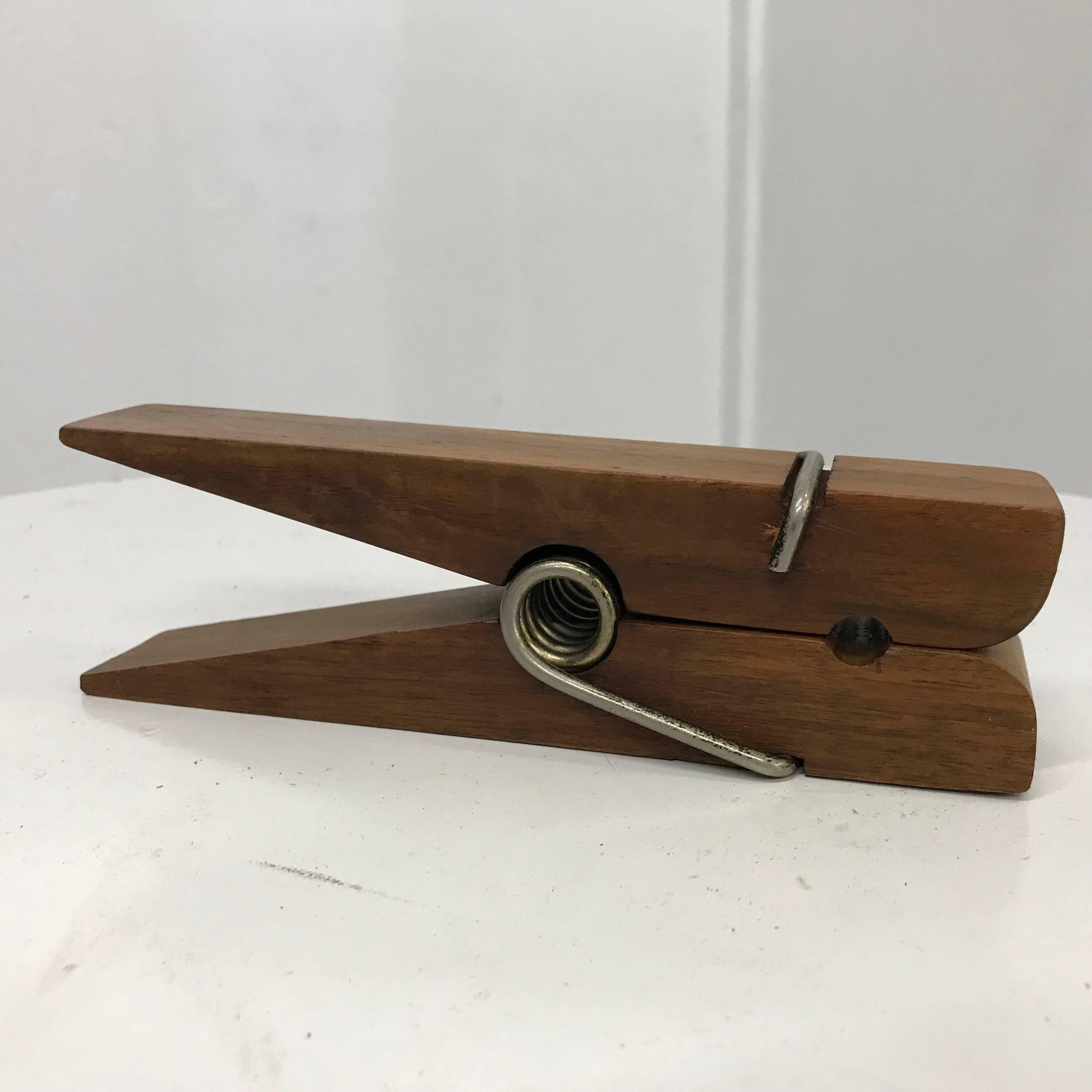 1960s Oversized Walnut Wooden Clothespin In Good Condition In Chula Vista, CA