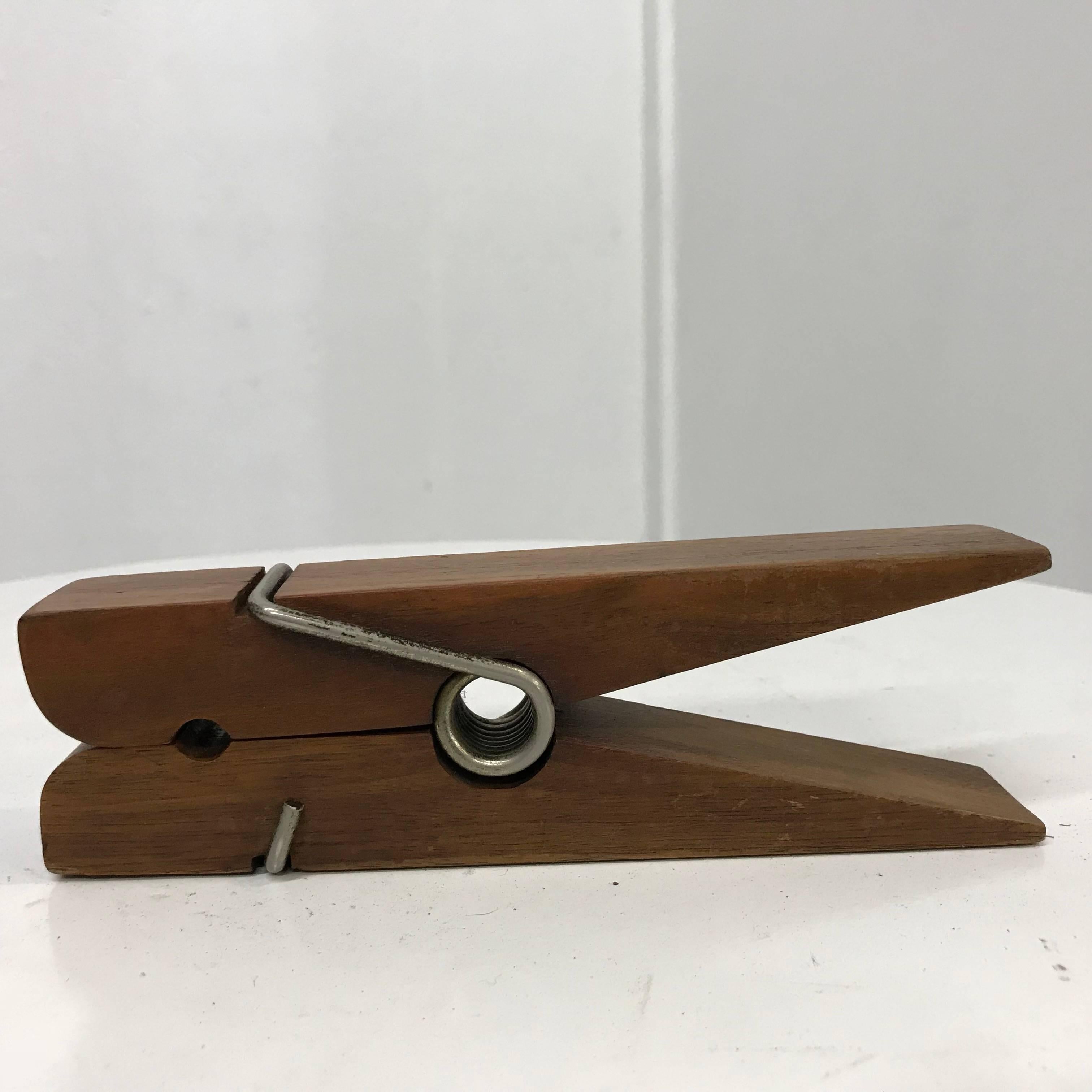 1960s Oversized Walnut Wooden Clothespin 1