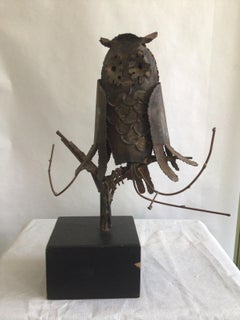 1960s Owl Sculpture On A Painted Black Base