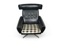 1960s Ox Style Wingback Swivel Lounge In Black Vinyl