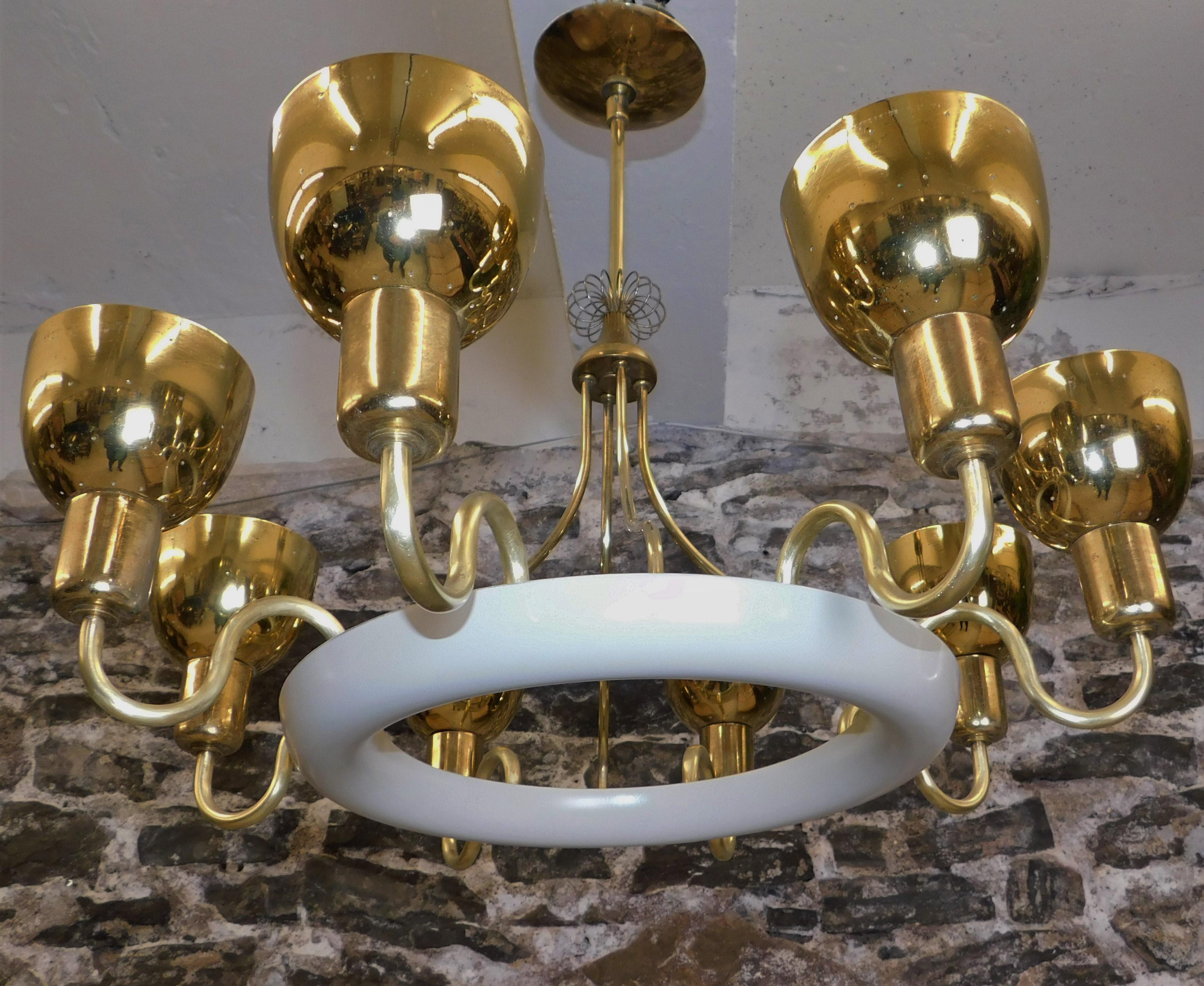 1960s Paavo Tynell Attributed Brass Chandelier Finnish Mid-Century Modern  For Sale 5