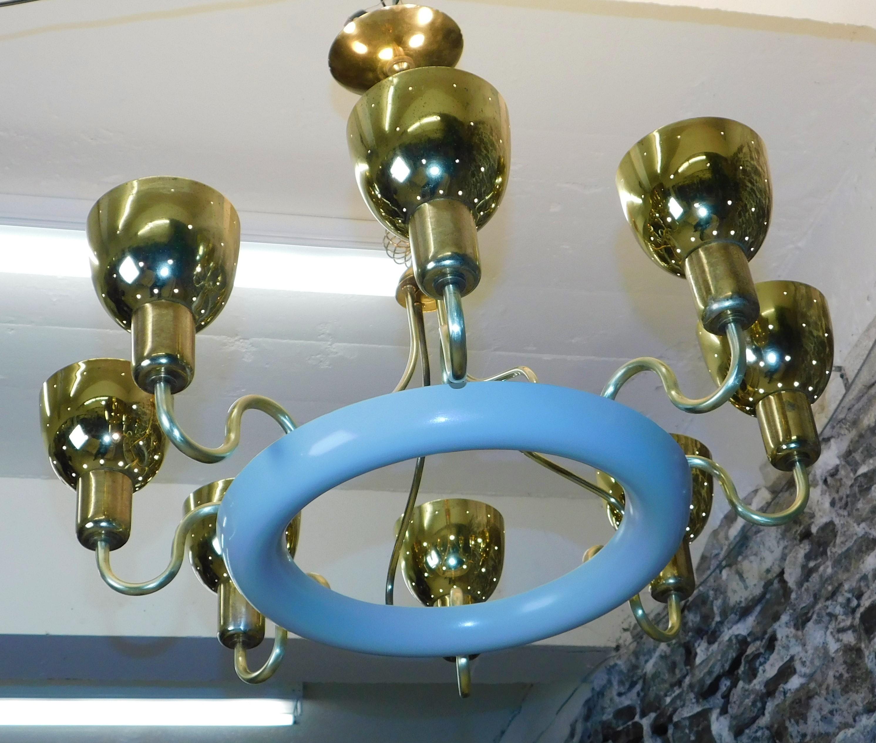 1960s Paavo Tynell Attributed Brass Chandelier Finnish Mid-Century Modern  For Sale 8