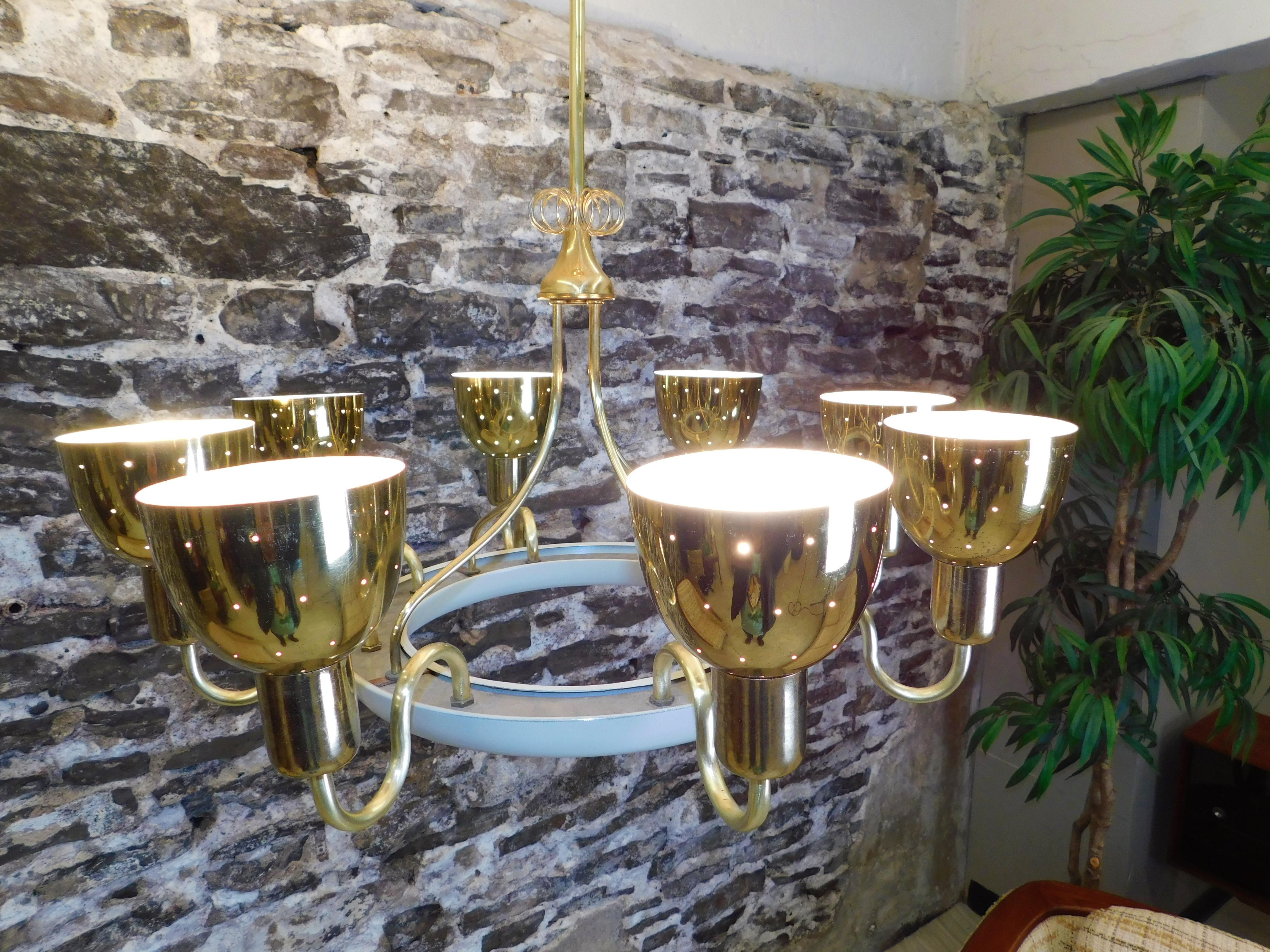 20th Century 1960s Paavo Tynell Attributed Brass Chandelier Finnish Mid-Century Modern  For Sale