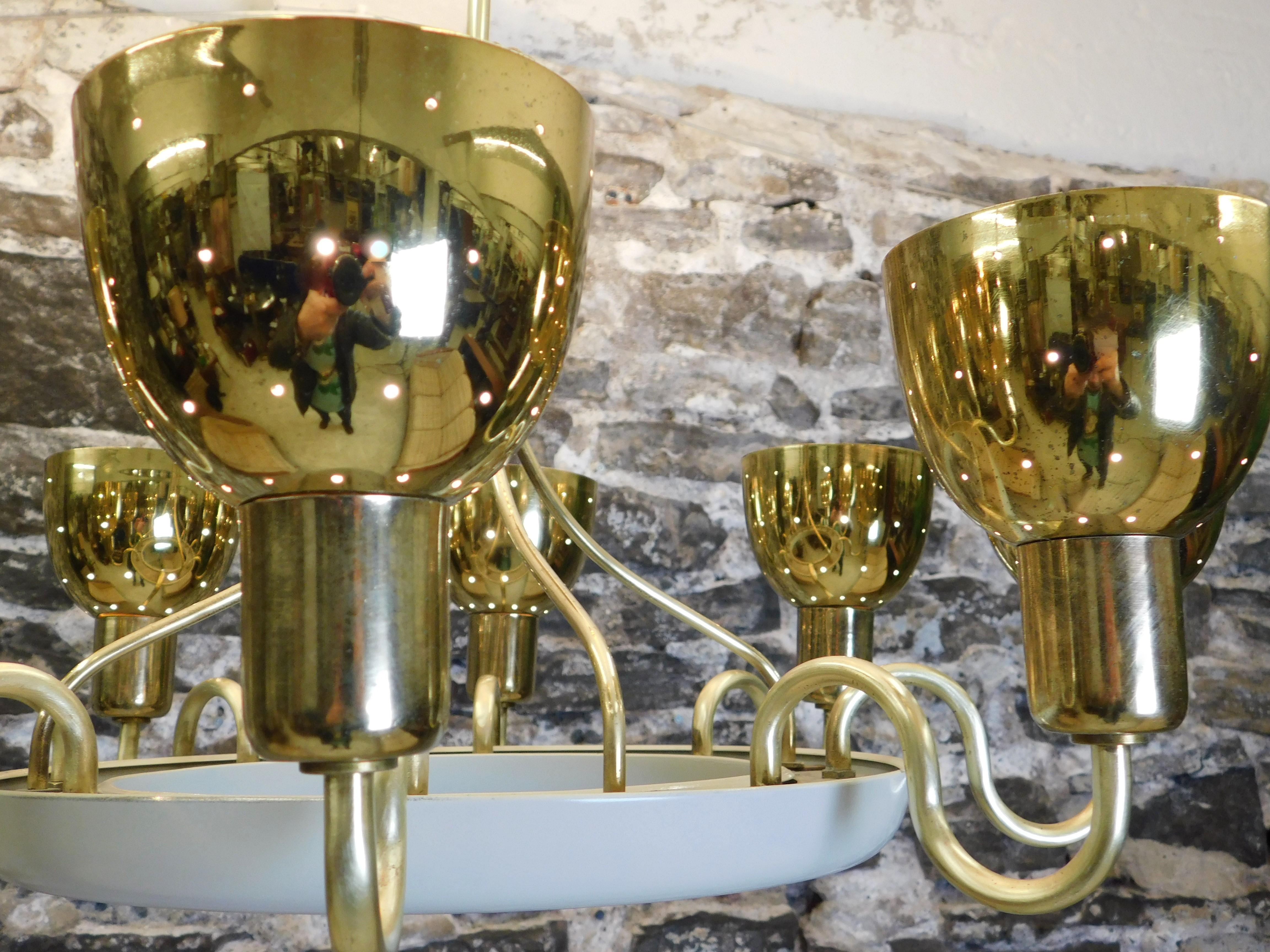1960s Paavo Tynell Attributed Brass Chandelier Finnish Mid-Century Modern  For Sale 1