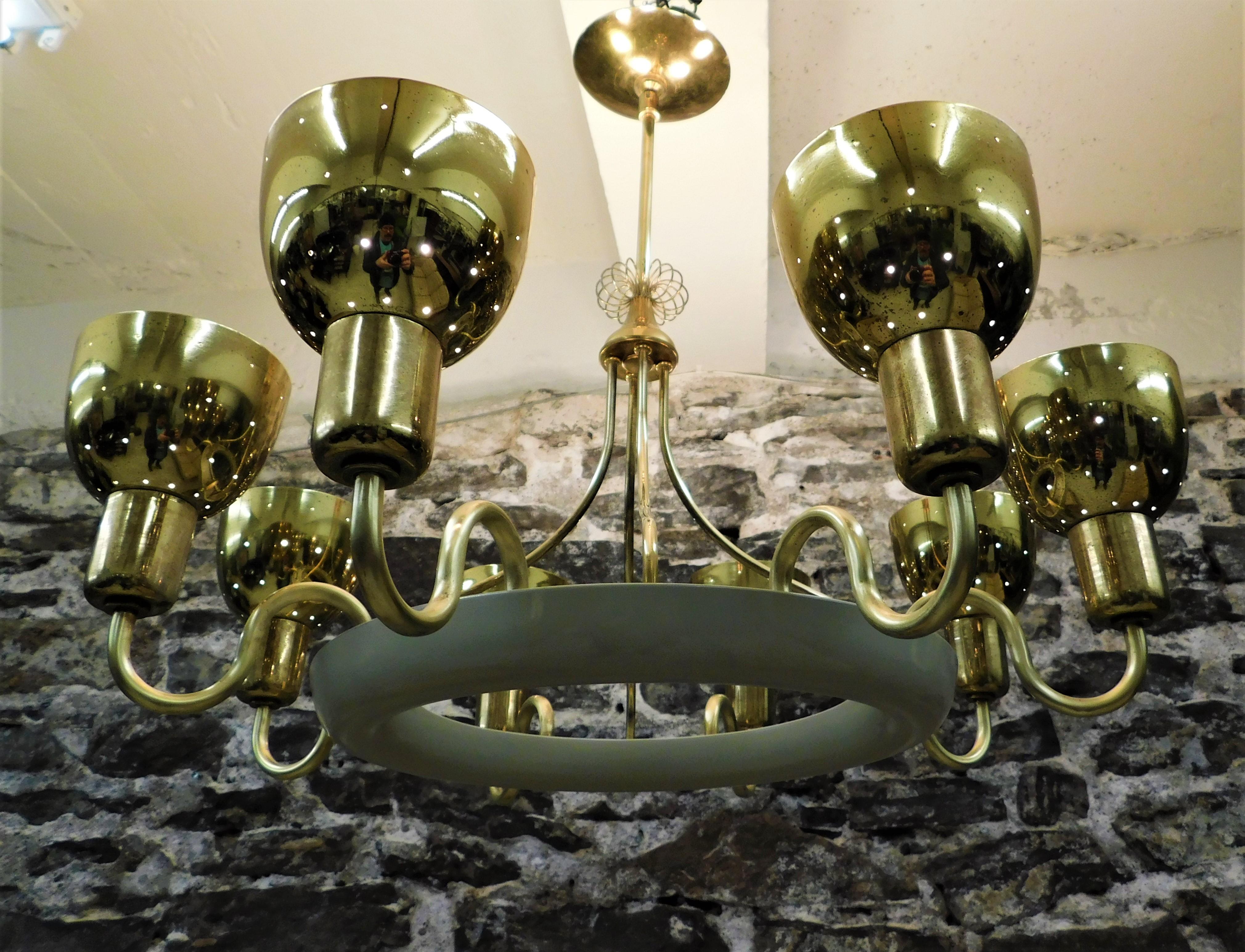 1960s Paavo Tynell Attributed Brass Chandelier Finnish Mid-Century Modern  For Sale 2