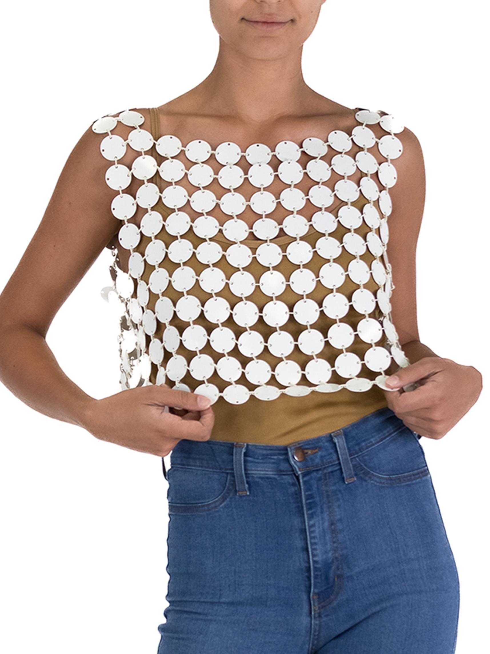 Brown 1960'S PACO RABANNE  Style White Plastic Circle Chainmail Top For Sale