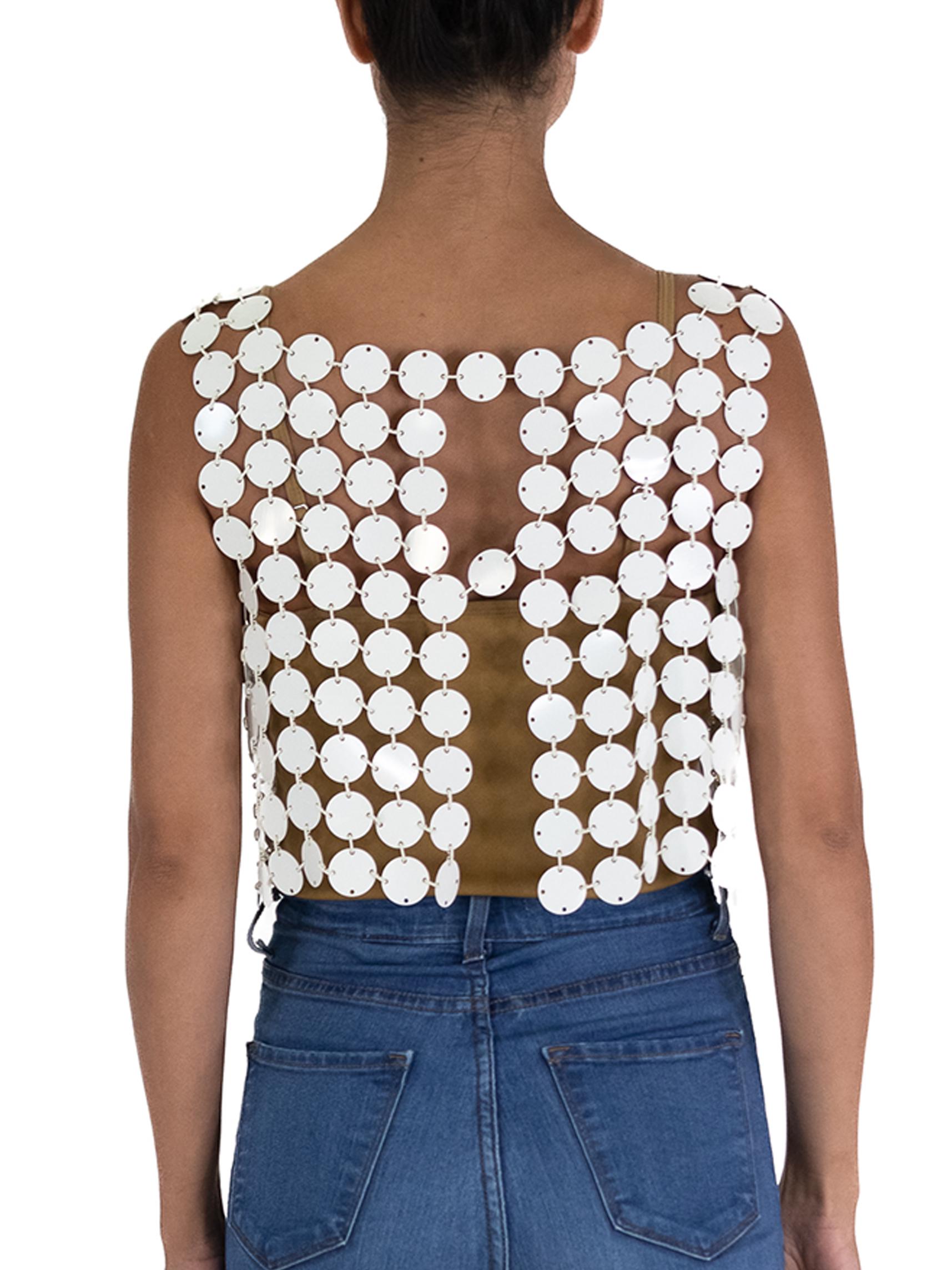 1960'S PACO RABANNE  Style White Plastic Circle Chainmail Top In Excellent Condition For Sale In New York, NY