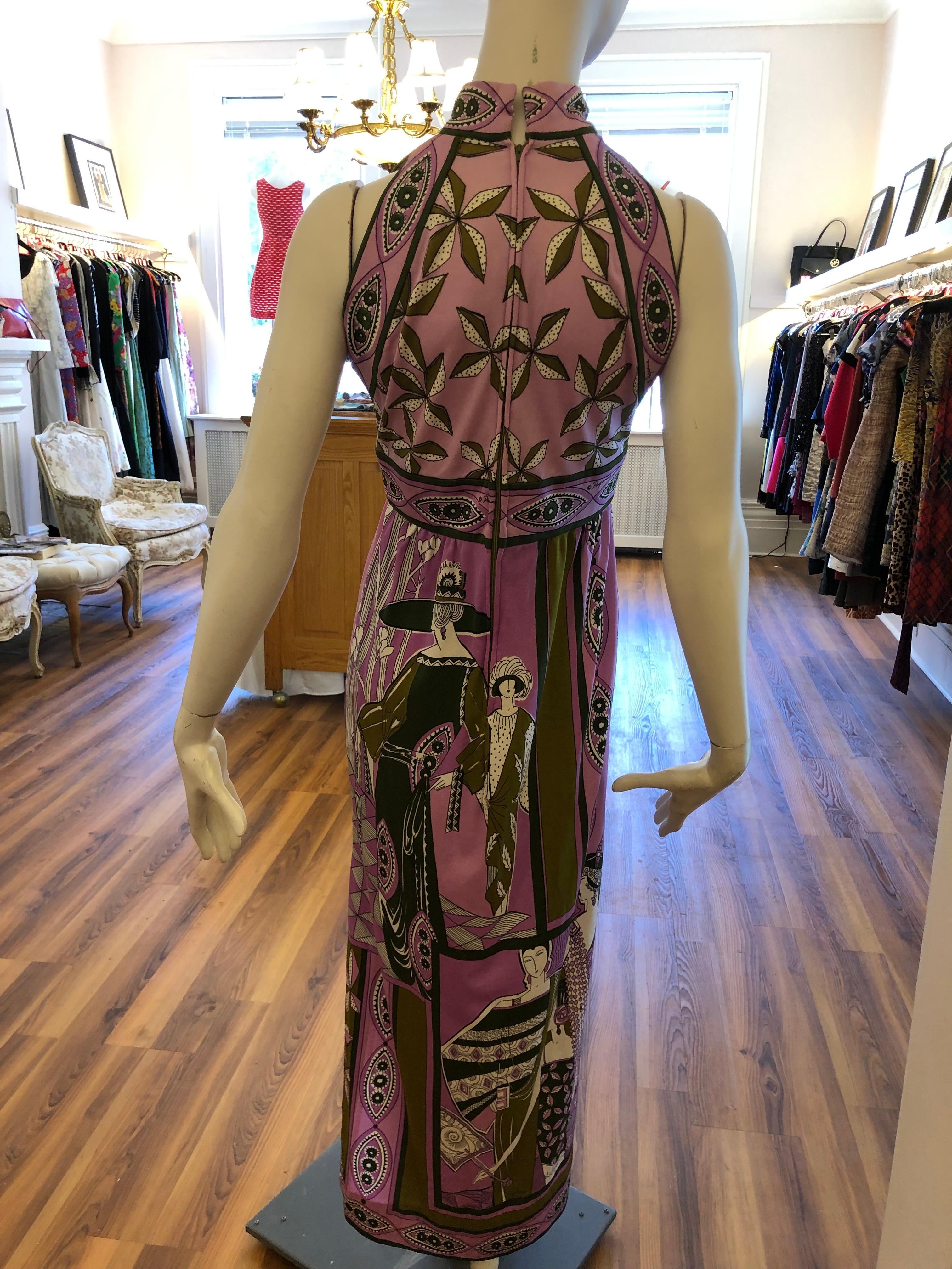 1960s Paganne by Gene Berk Dress with Turn of the Century Graphics - Signed In Excellent Condition In Port Hope, ON