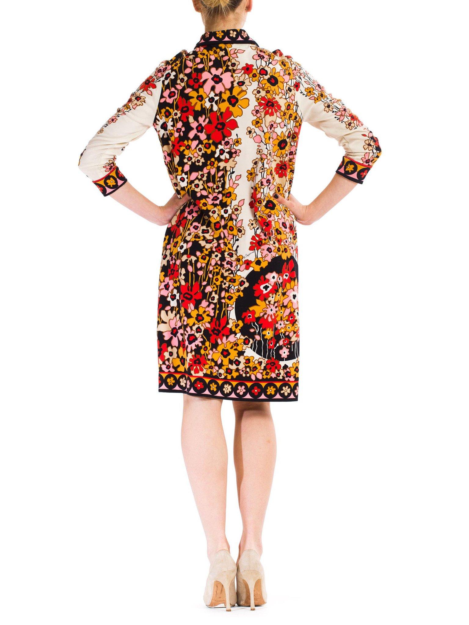 1960S PAGANNE Floral Printed Polyester Jersey Mod Shift Dress 1