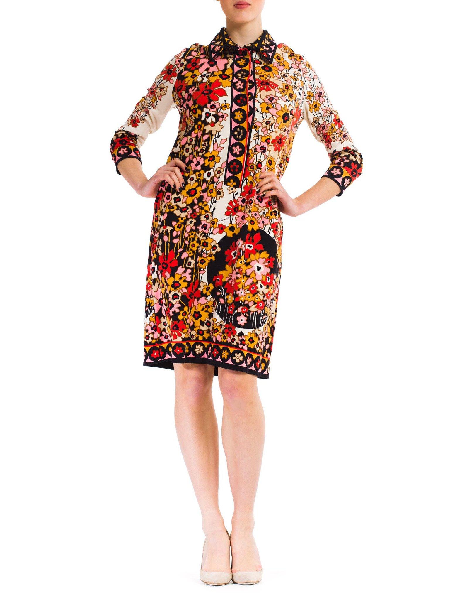 1960S PAGANNE Floral Printed Polyester Jersey Mod Shift Dress 2