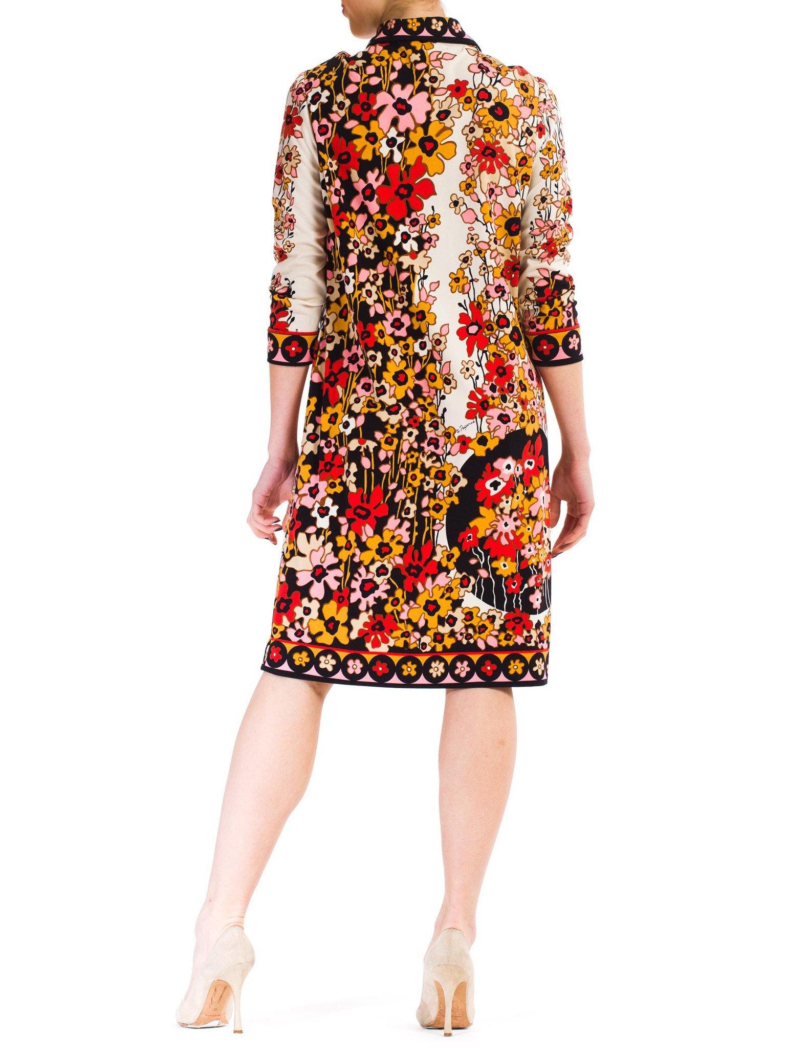1960S PAGANNE Floral Printed Polyester Jersey Mod Shift Dress 3