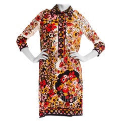 1960S PAGANNE Floral Printed Polyester Jersey Mod Shift Dress