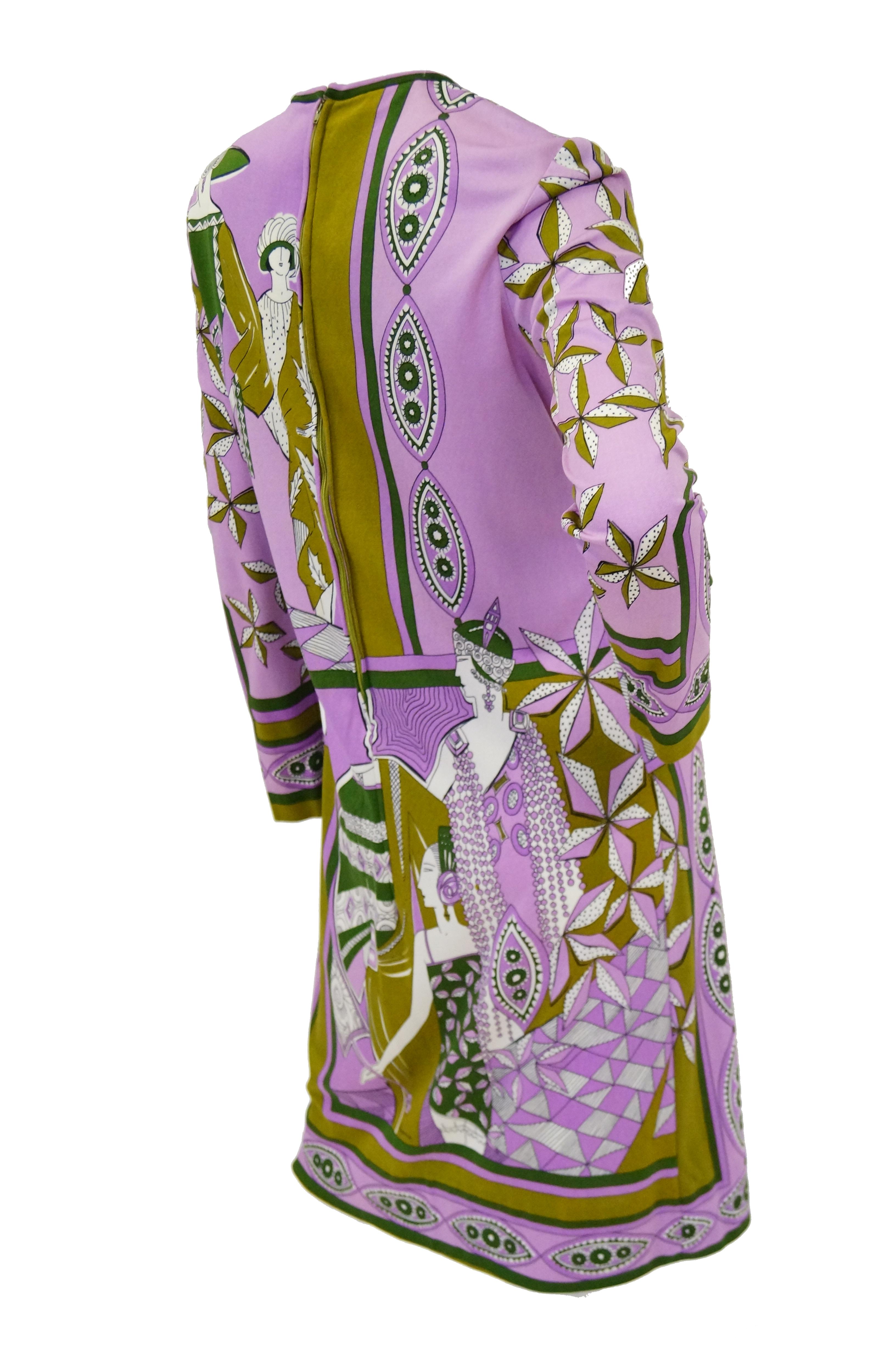  1960s Paganne Purple Art Deco Print Knit Dress 1