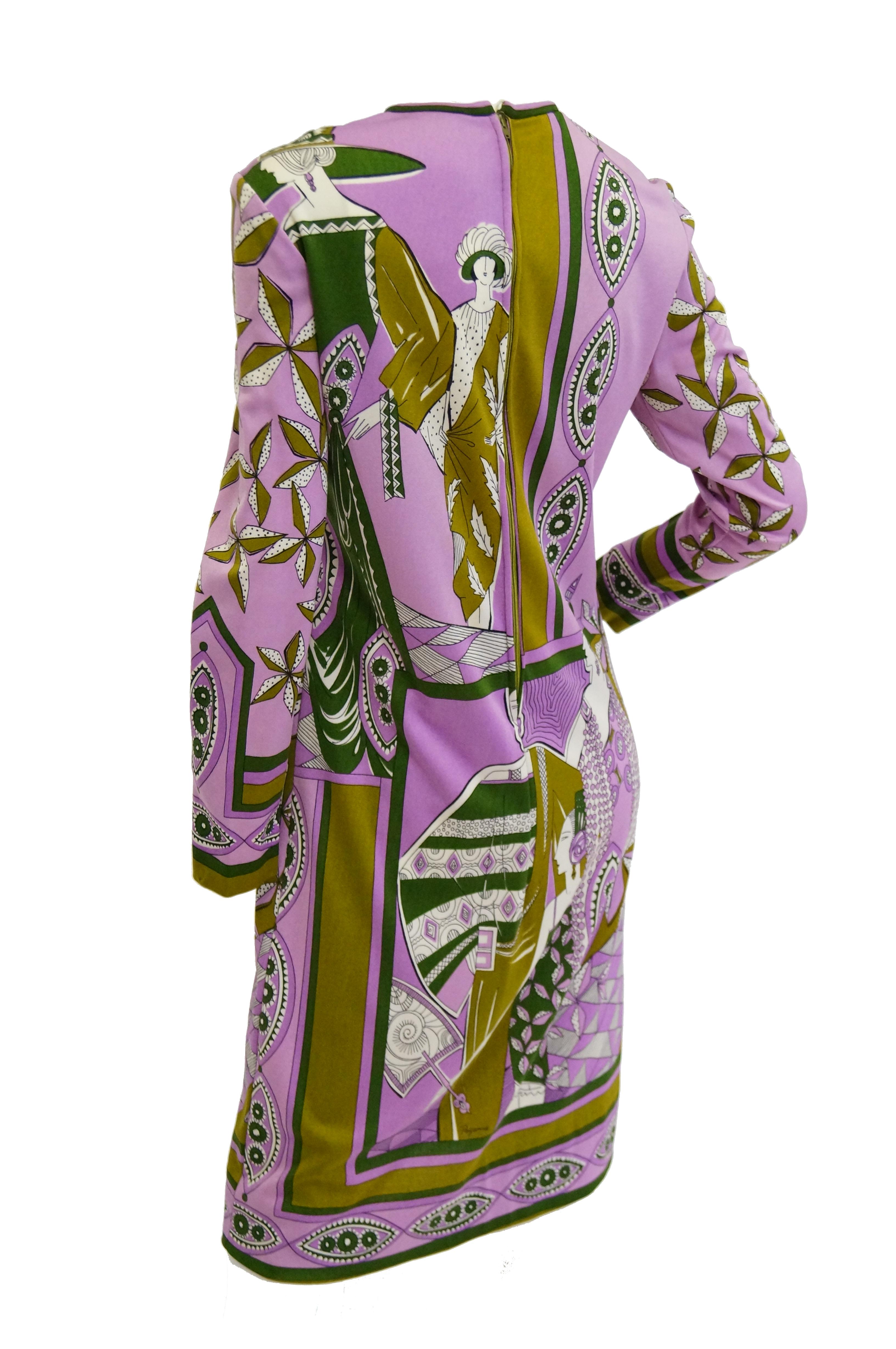  1960s Paganne Purple Art Deco Print Knit Dress 2