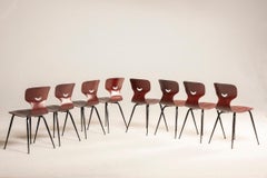1960s Pagholz Danish Dark PlyWood Shaped Chairs, Set of 8