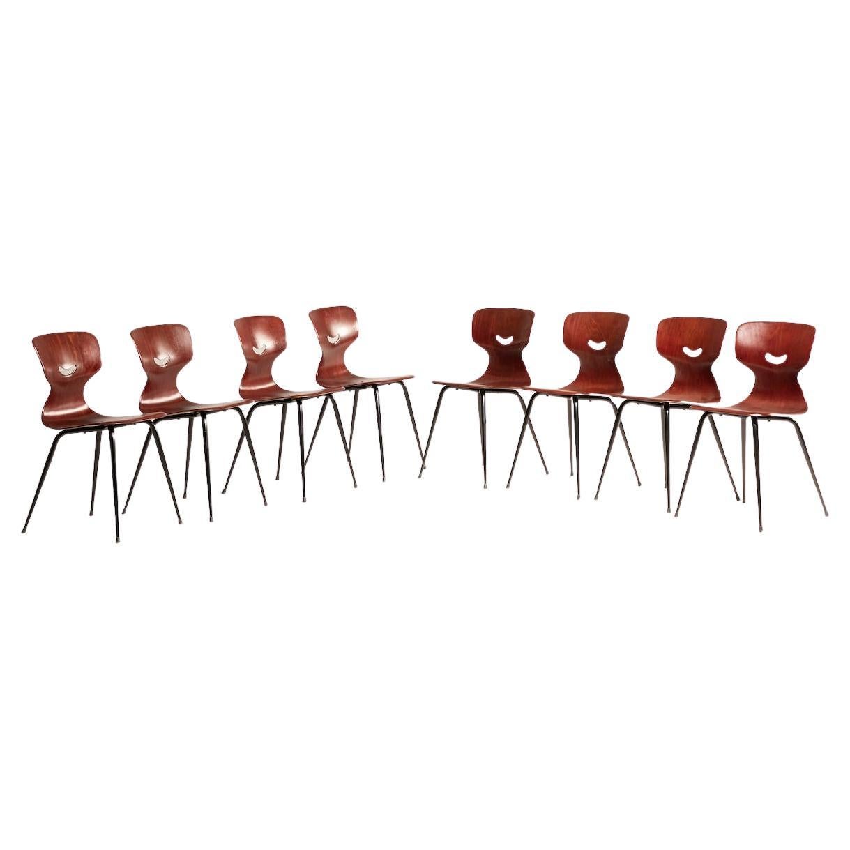 1960s Pagholz Danish Dark PlyWood Shaped Chairs, Set of 8