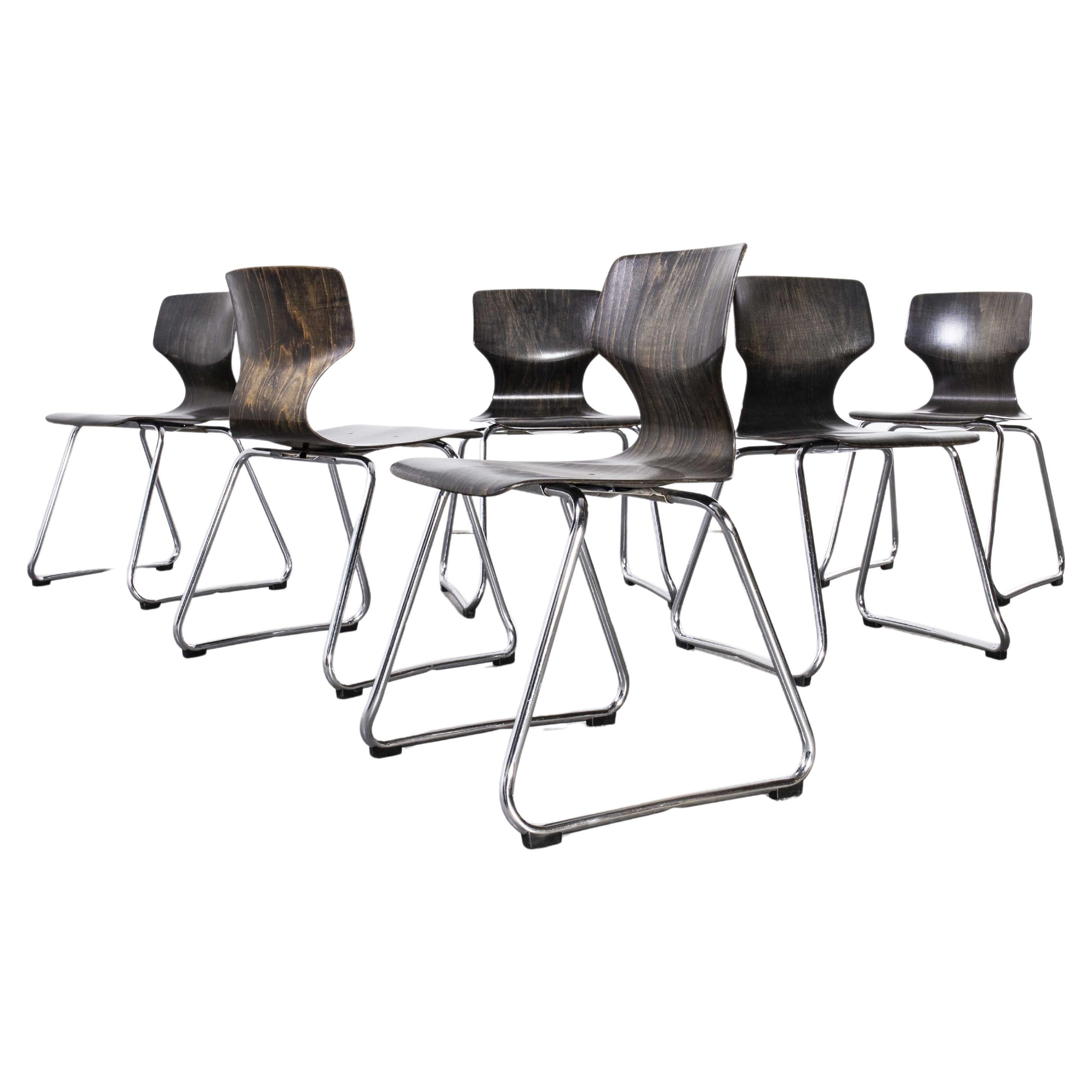 1960s Pagholz Dining Chairs Laminated Hardwood and Chrome Legs, Set of Six For Sale at 1stDibs