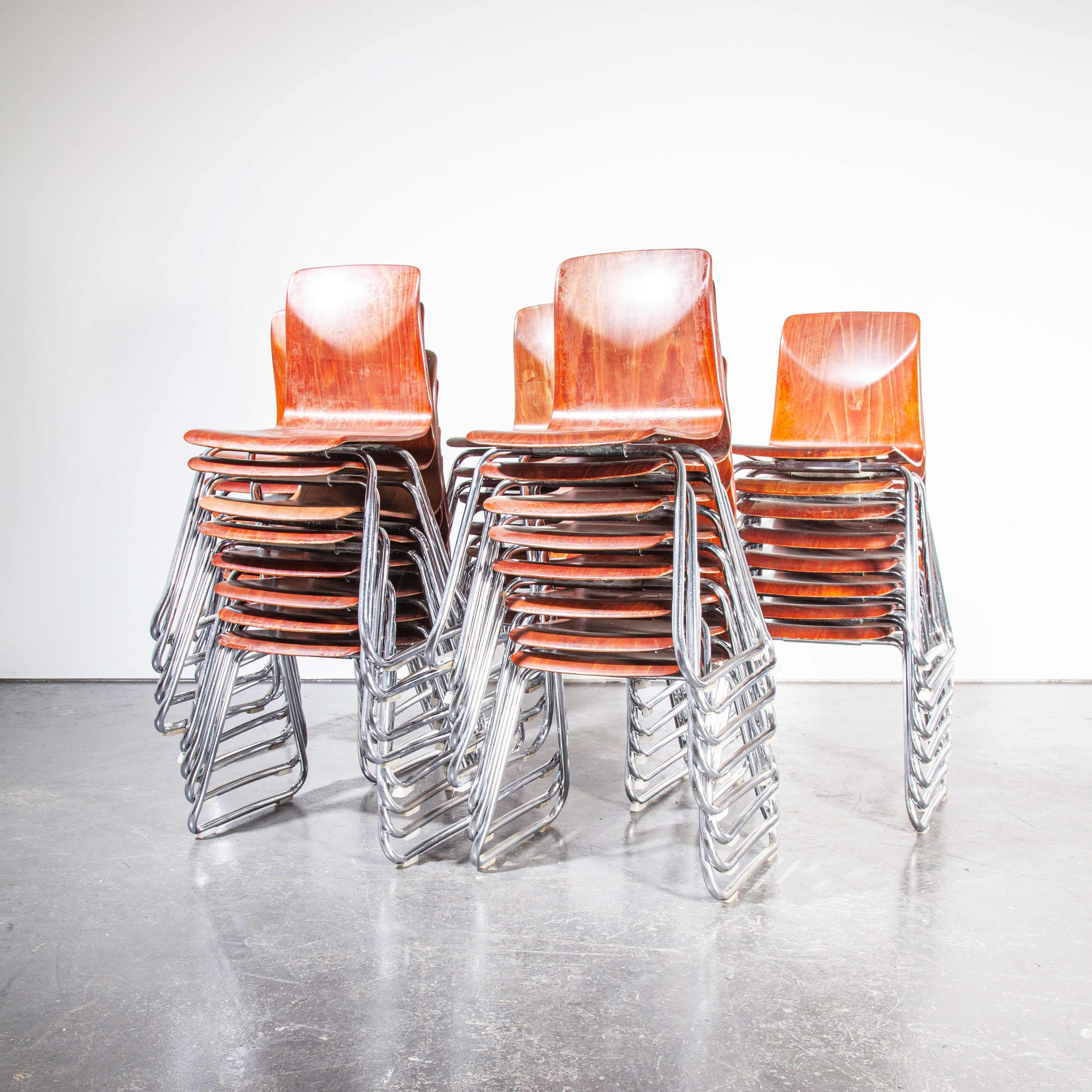 1960's Pagholz Dining Chairs Laminated Hardwood And Chrome Legs - Various Qty In Good Condition In Hook, Hampshire