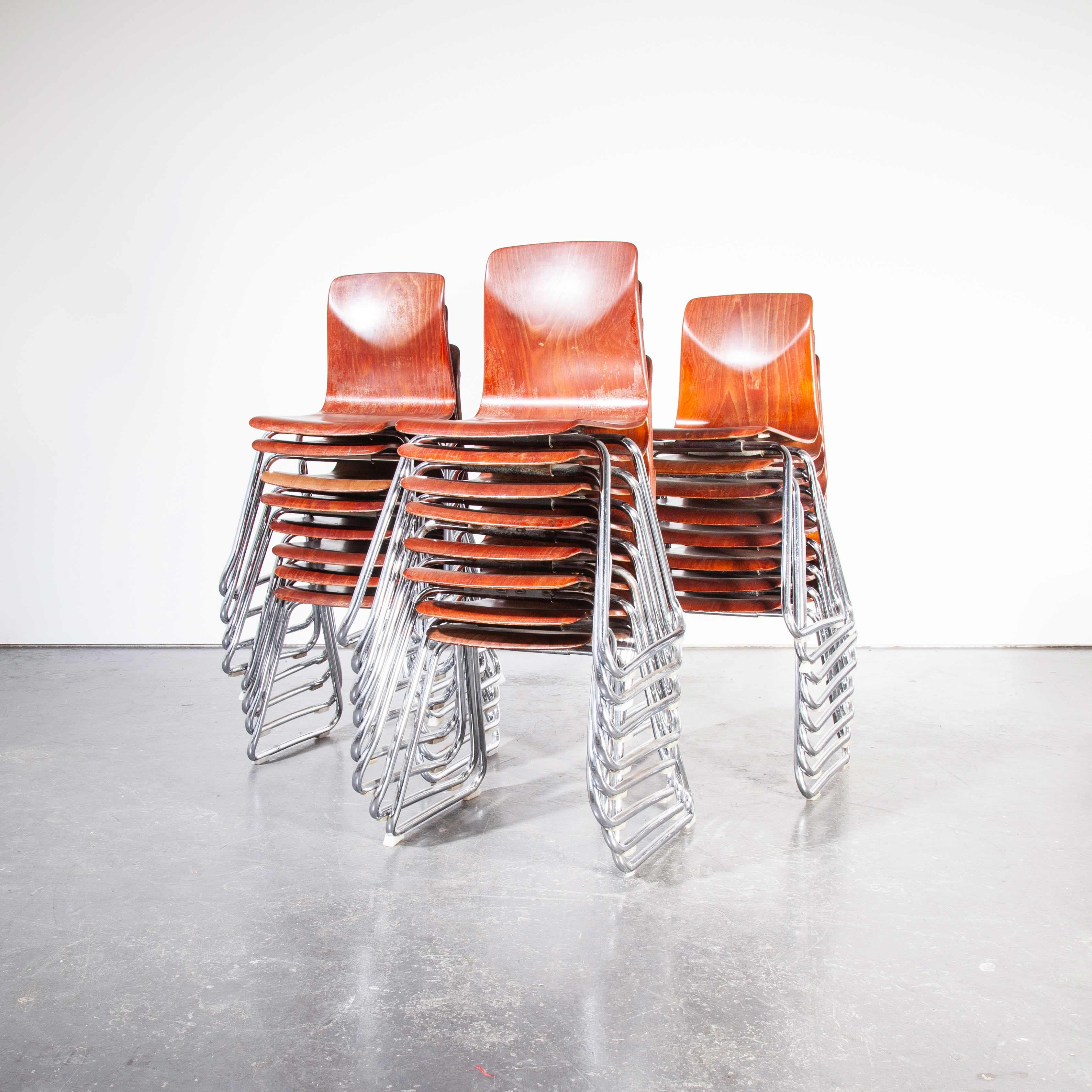 German 1960s Pagholz Dining Chairs Laminated Hardwood Chrome Legs, Set of Twenty Four