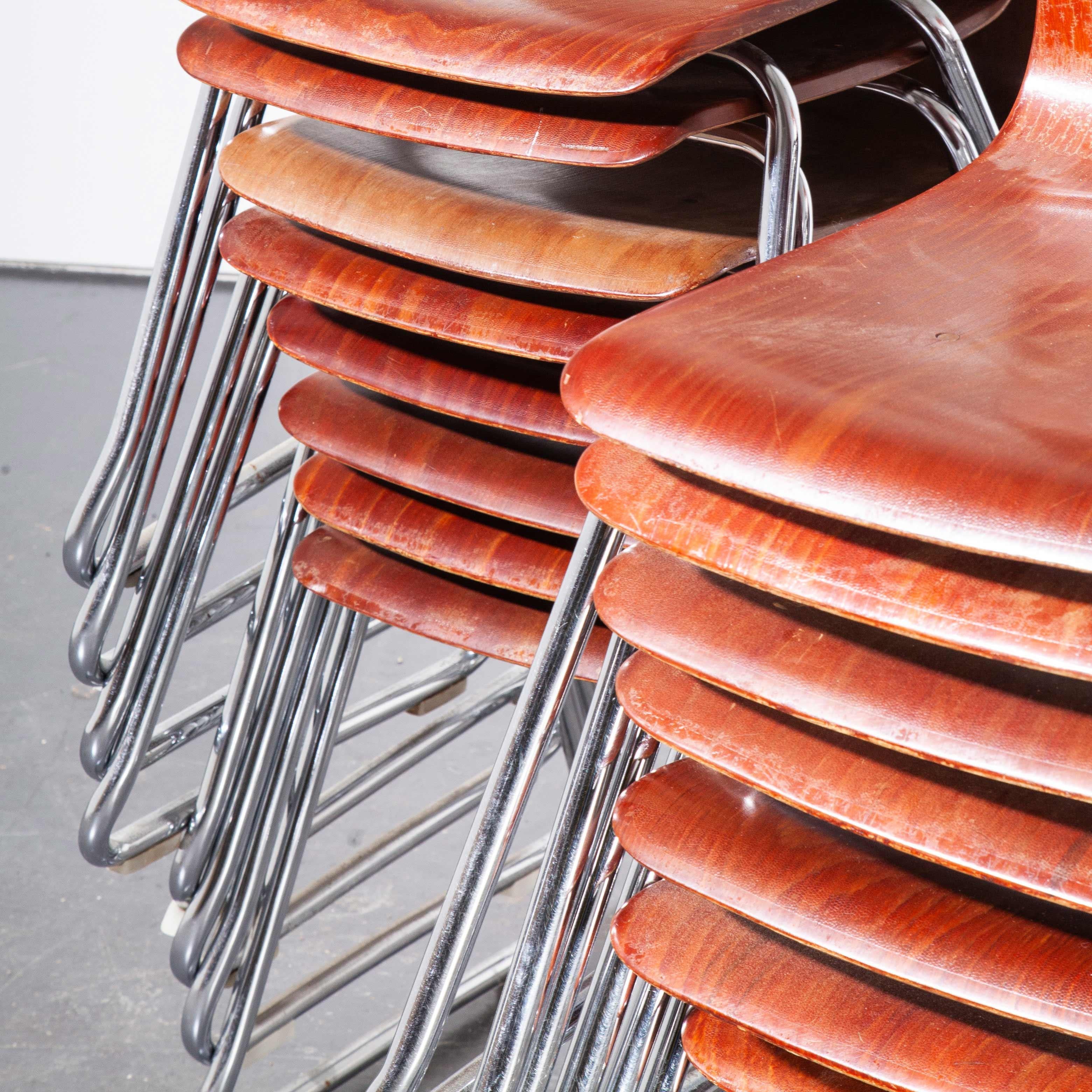 Mid-20th Century 1960s Pagholz Dining Chairs Laminated Hardwood Chrome Legs, Set of Twenty Four