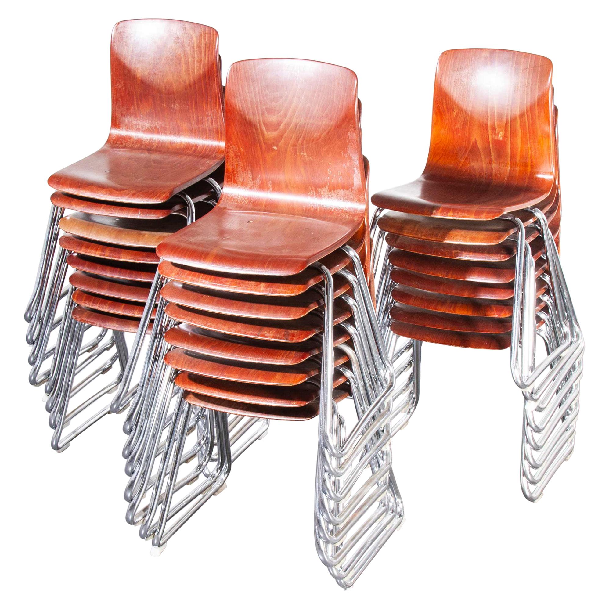 1960s Pagholz Dining Chairs Laminated Hardwood Chrome Legs, Set of Twenty Four
