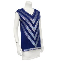 1960s Paillette Navy Knit Sleeveless Sweater