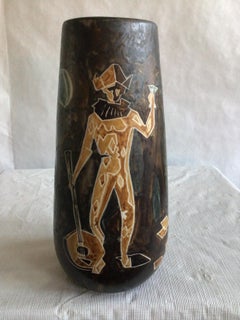 1960s Painted Ceramic Vase Depicting Objects From a Fête