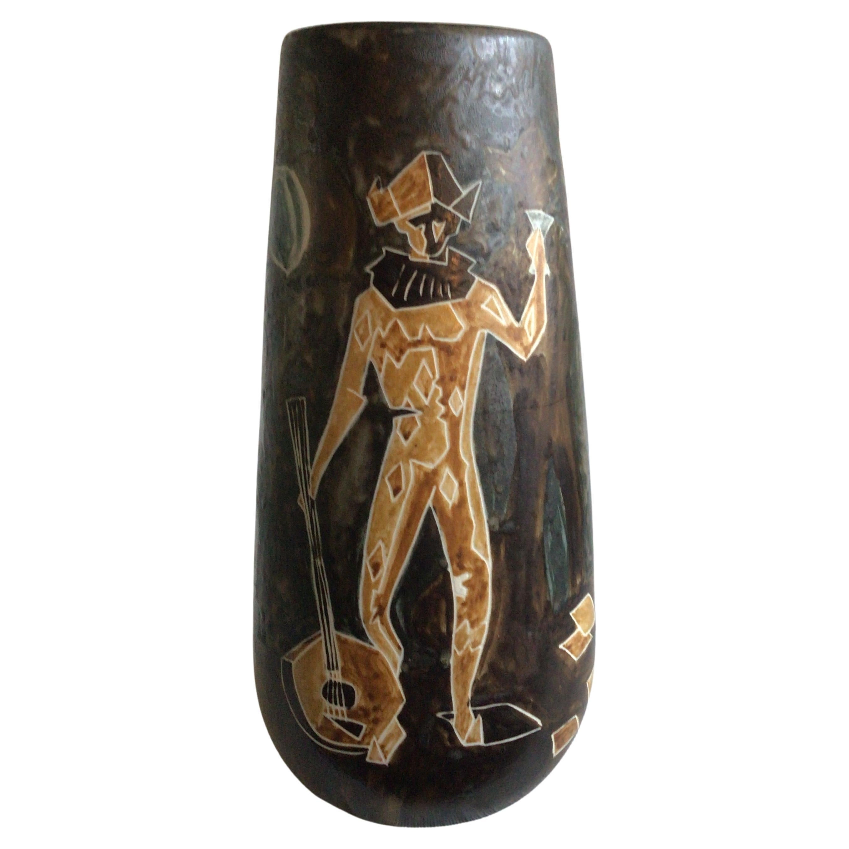 1960s Painted Ceramic Vase Depicting Objects From a Fête For Sale