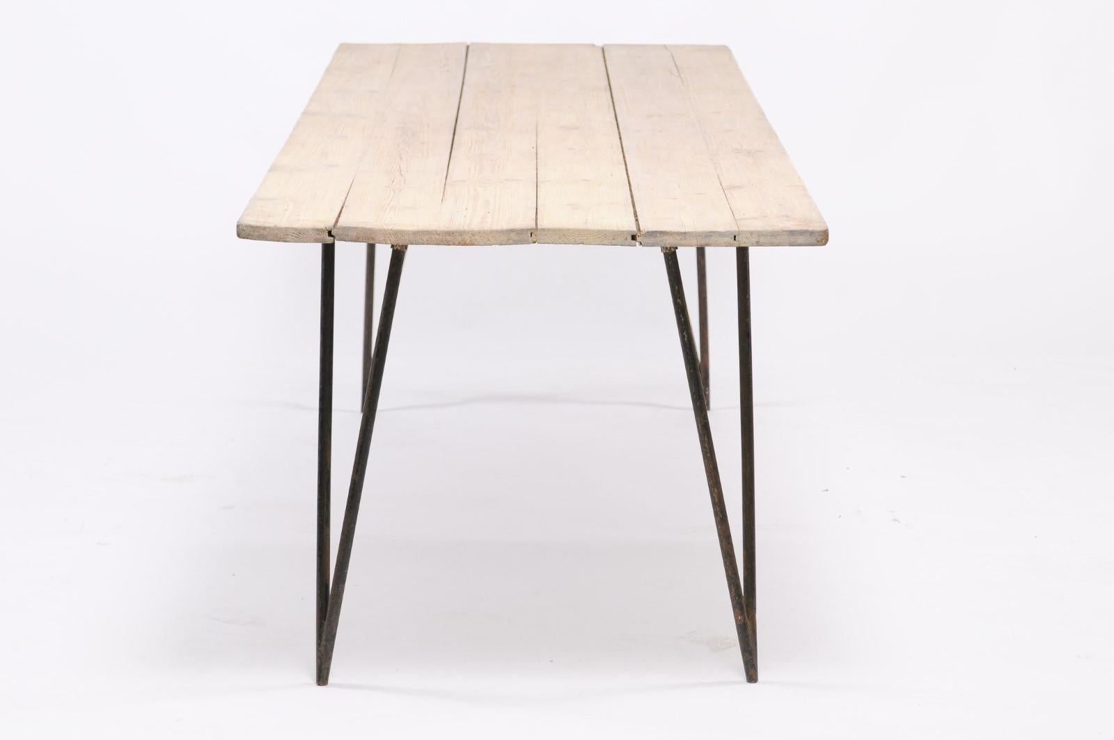 1960s Painted Pine Dining Table with Iron Legs 7