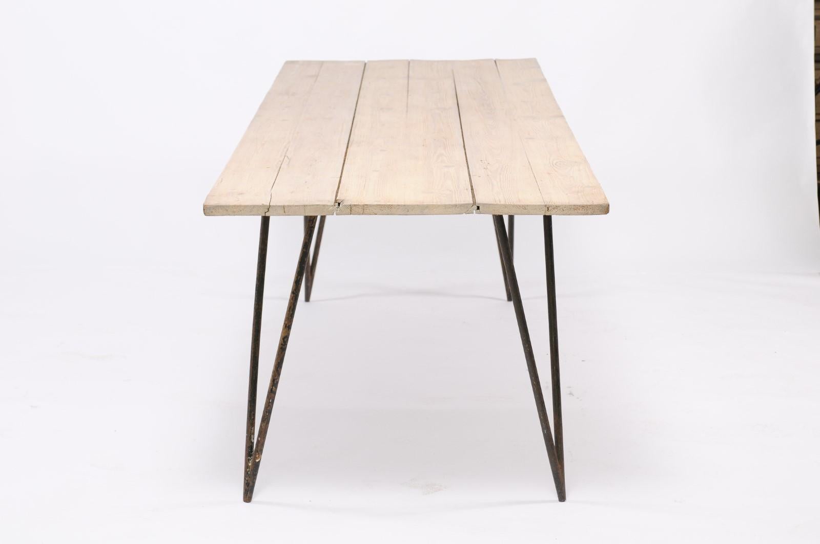 1960s Painted Pine Dining Table with Iron Legs 2