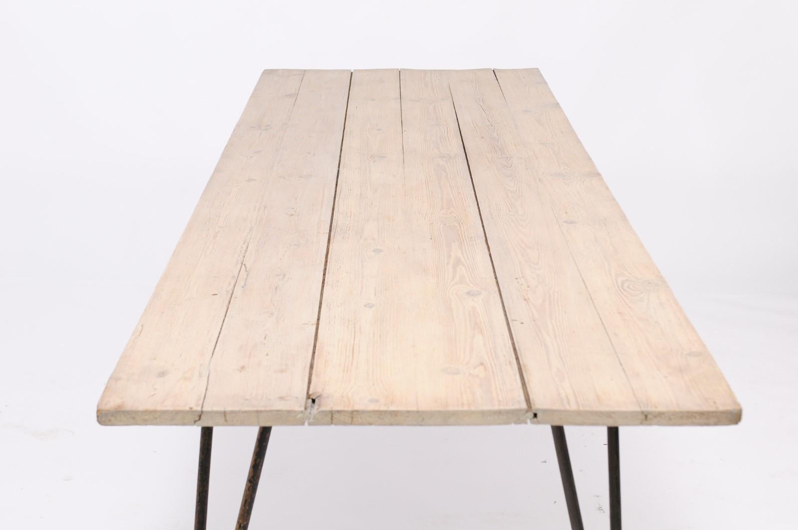 1960s Painted Pine Dining Table with Iron Legs 3