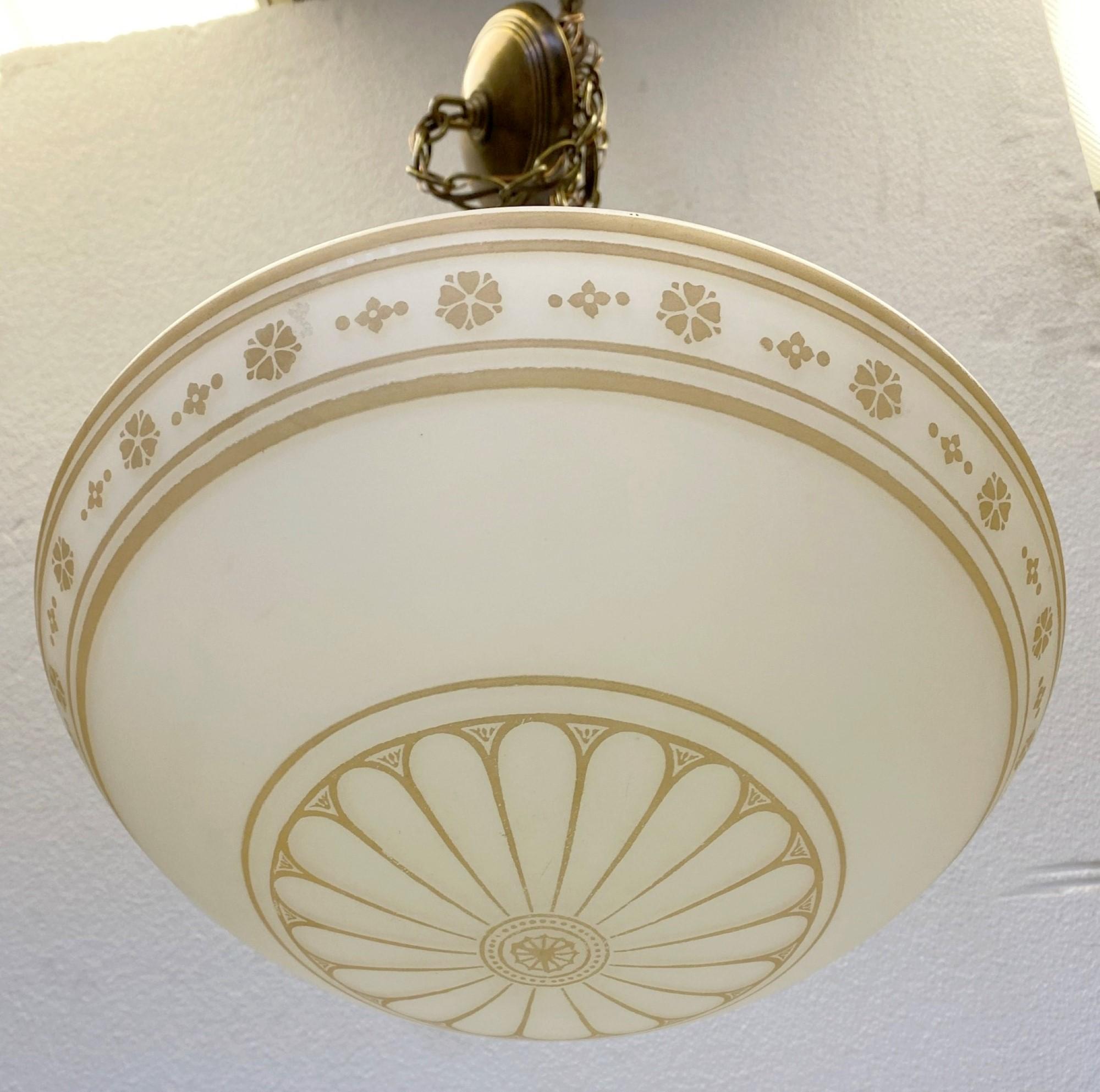 Victorian Painted Schoolhouse Globe Pendant Light Done Antique Brass Finish
