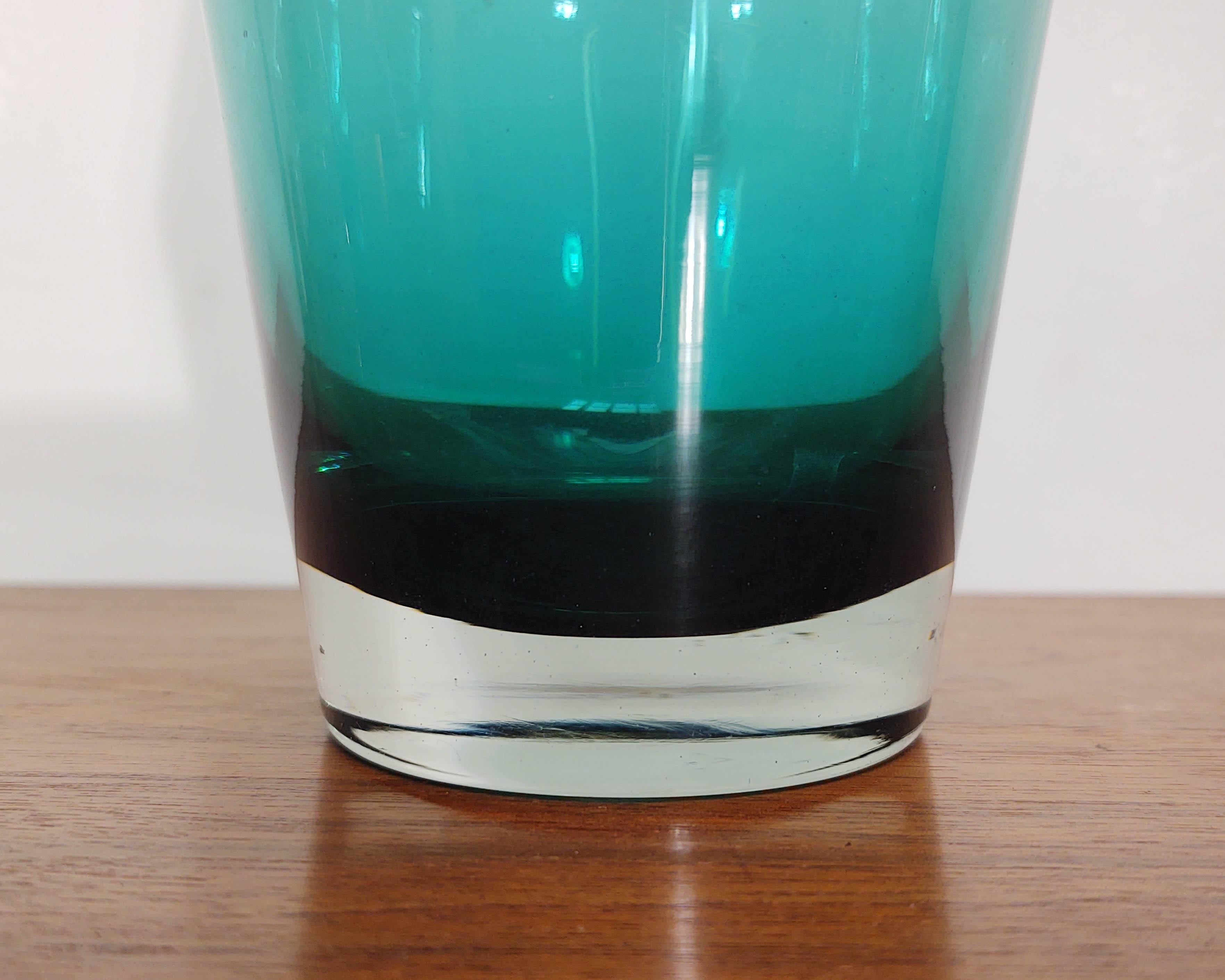 Glass 1960s Pair '2' of Tapered Teal Vases by Riihimaen Lasi by Tamara Aladin For Sale