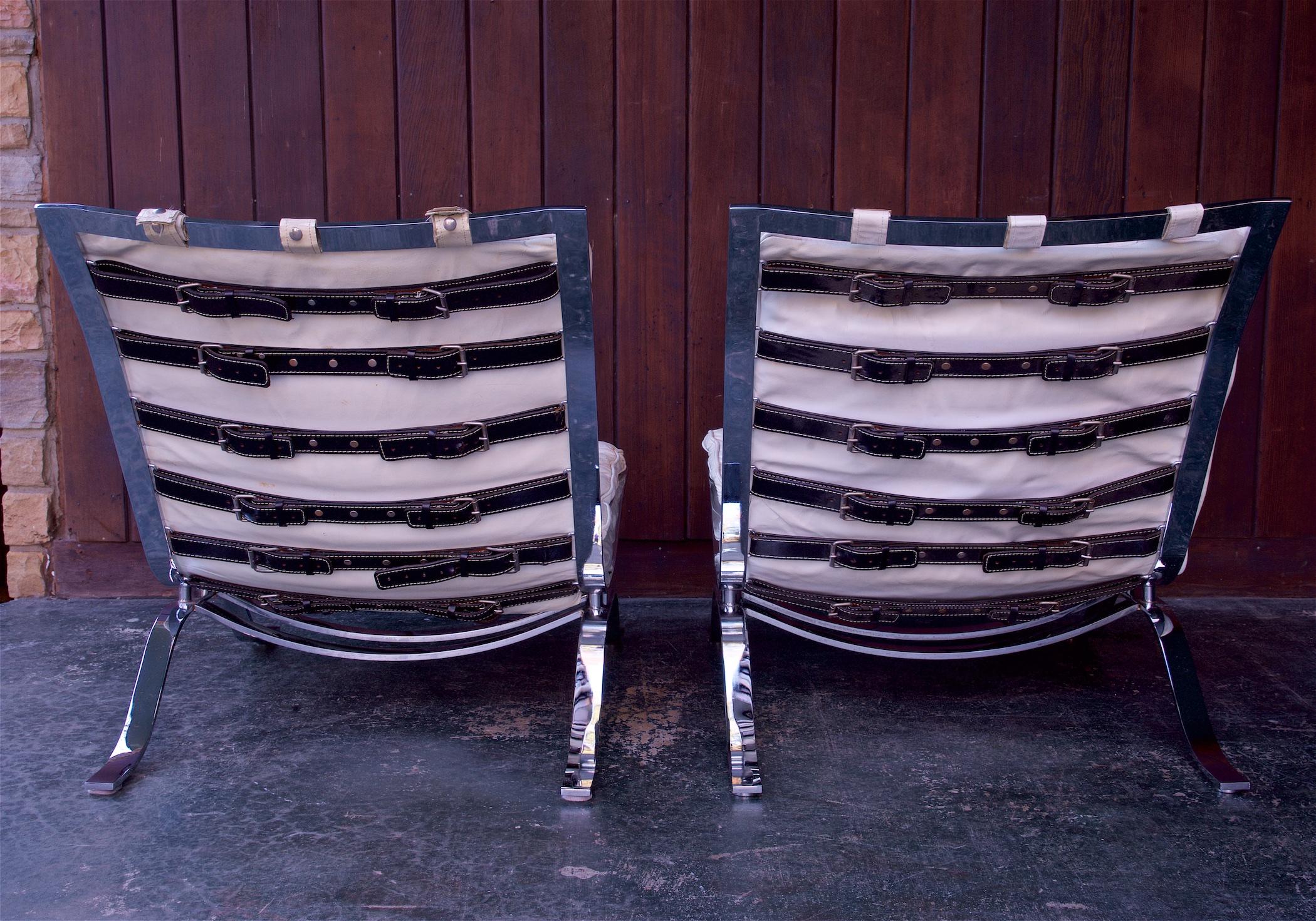 Scandinavian Modern Pair of Arne Norell Steel White Leather ARI Lounge Chairs 1960s Scandinavian  For Sale