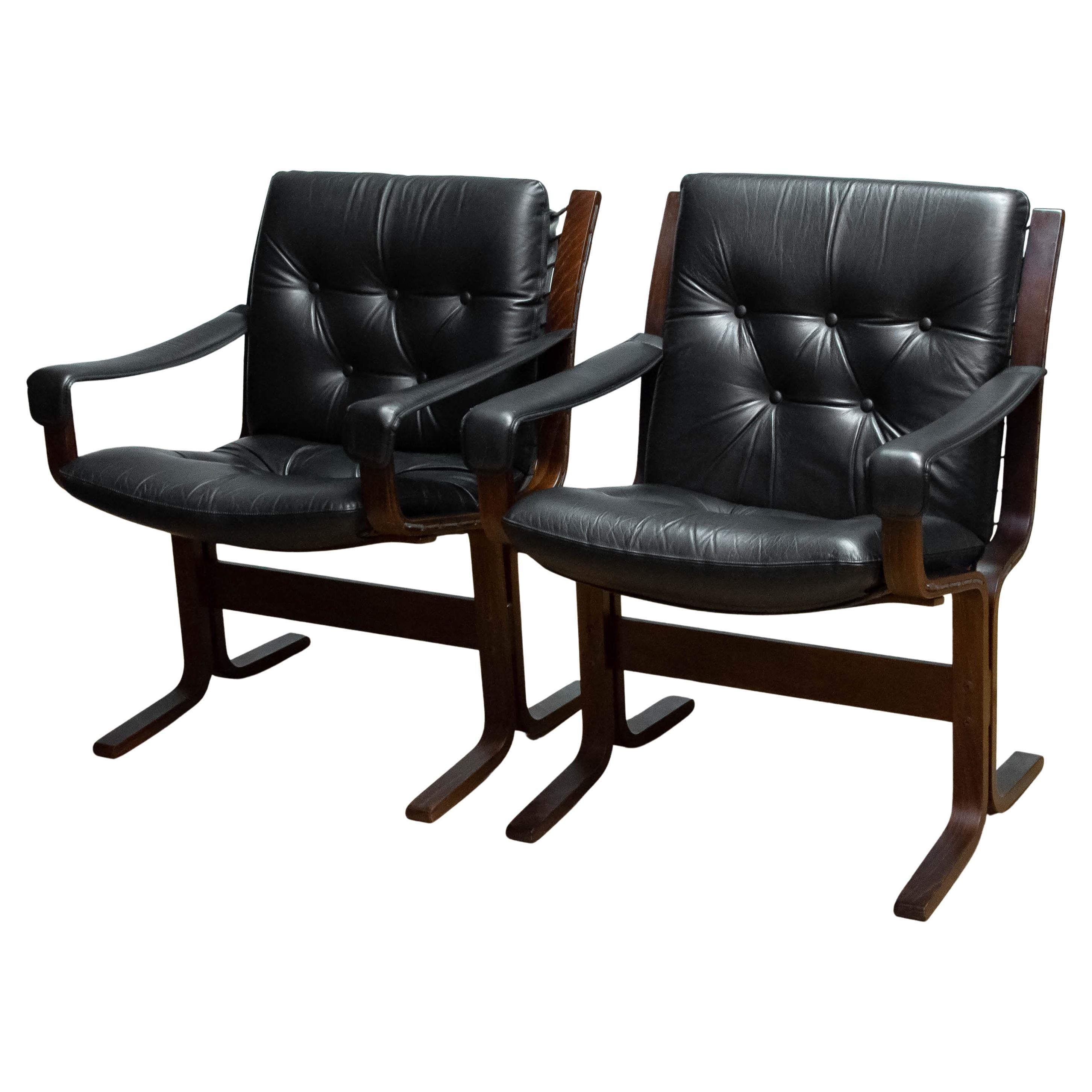 1960s, Pair Black Leather Model
Siesta
Dining Office Chairs By Ingmar Relling