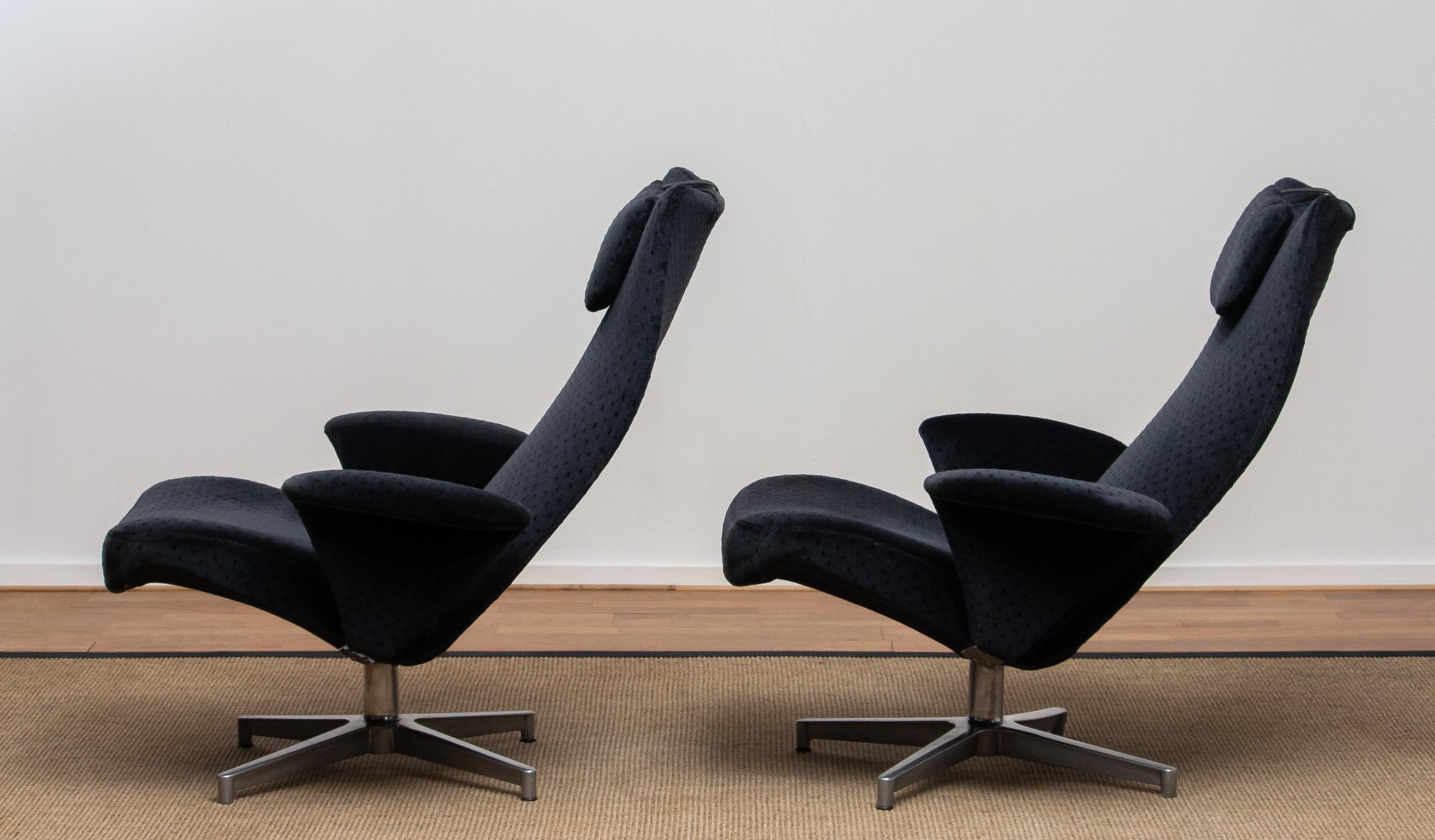 1960s Pair of Black Velvet Contourett Ronto Swivel Chairs by Alf Svenson for DUX 4