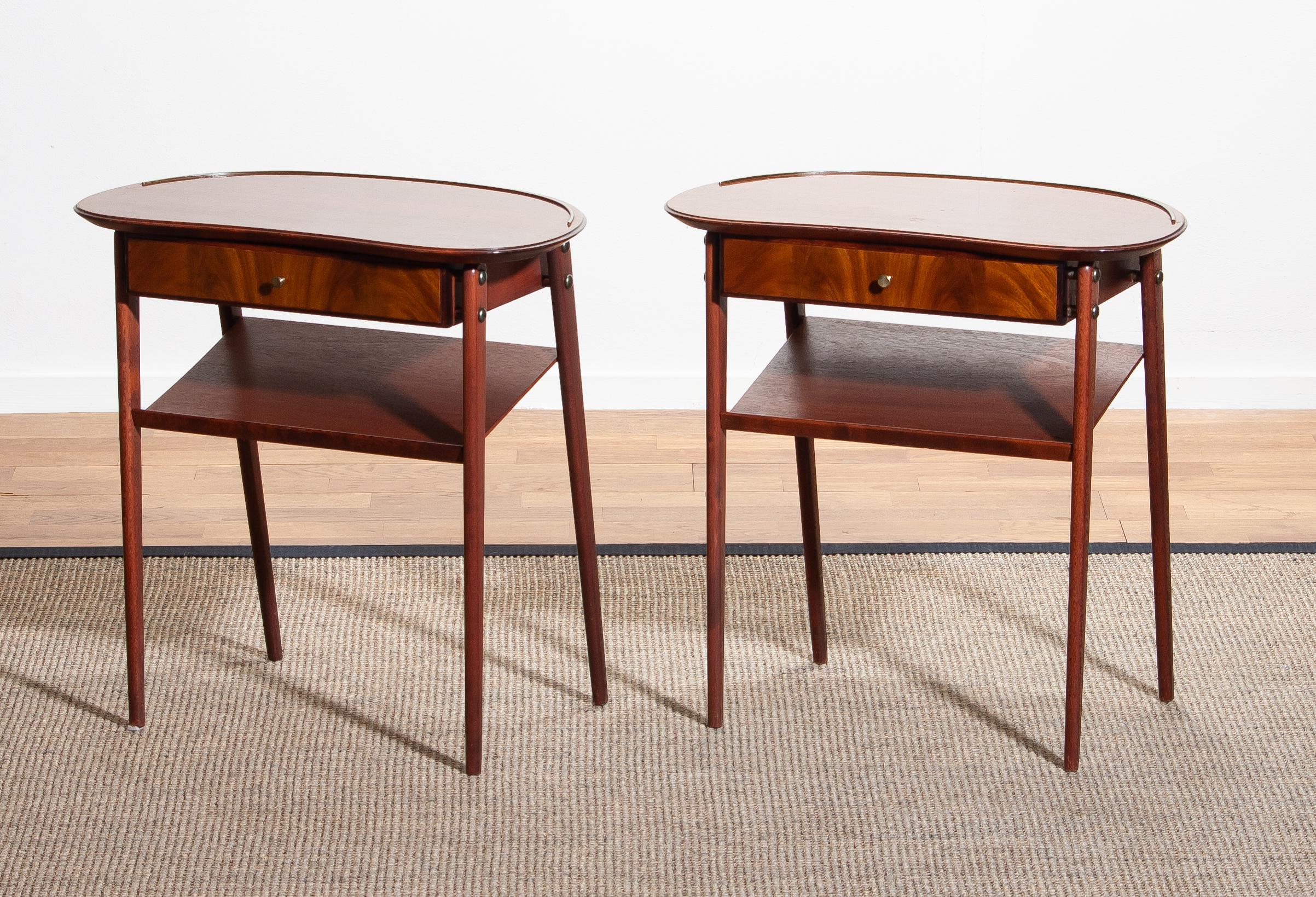 1960s Pair of Brass and Mahogany Slim Nightstands from Sweden 3
